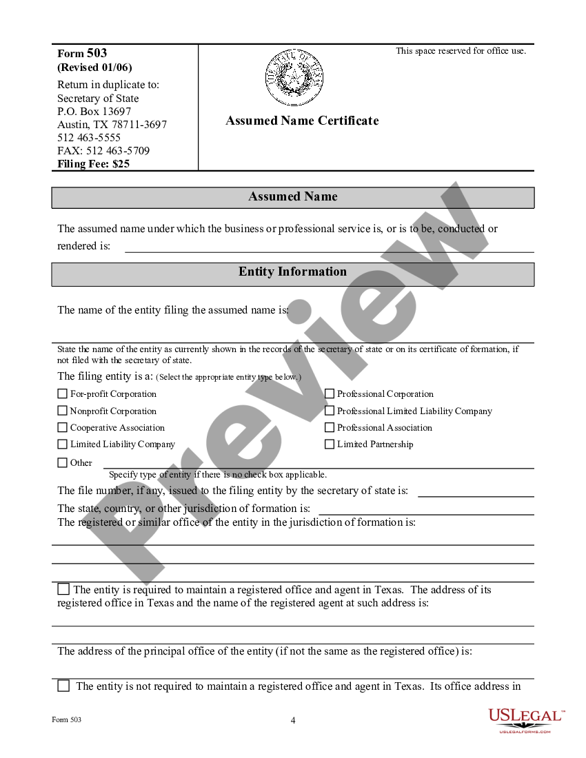 Texas Assumed Name Certificate Dba In Texas US Legal Forms