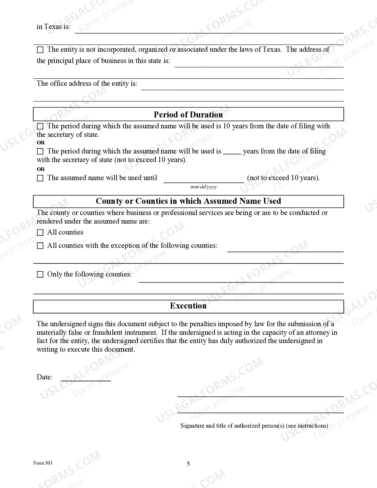 Preview Assumed Name Certificate