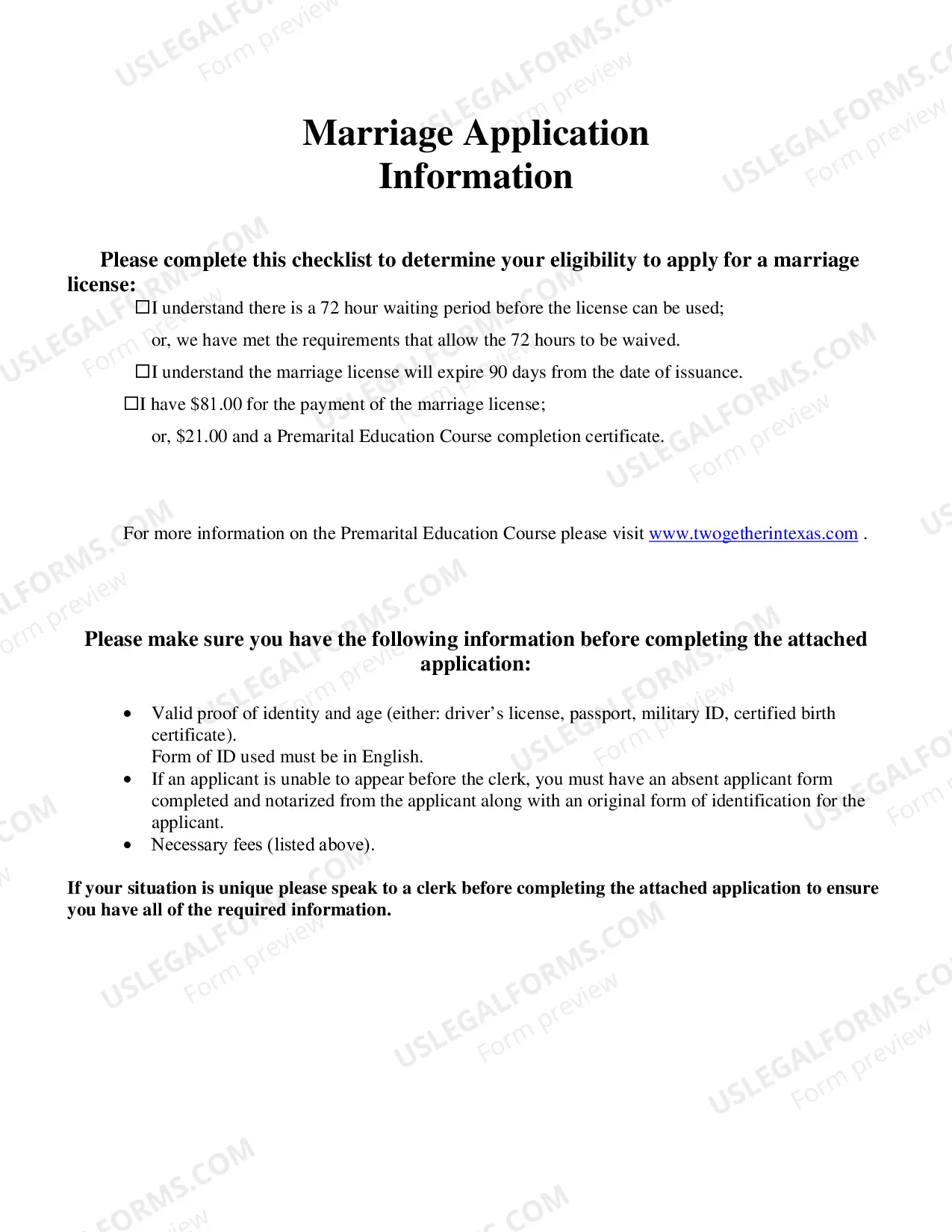Preview Marriage Application
