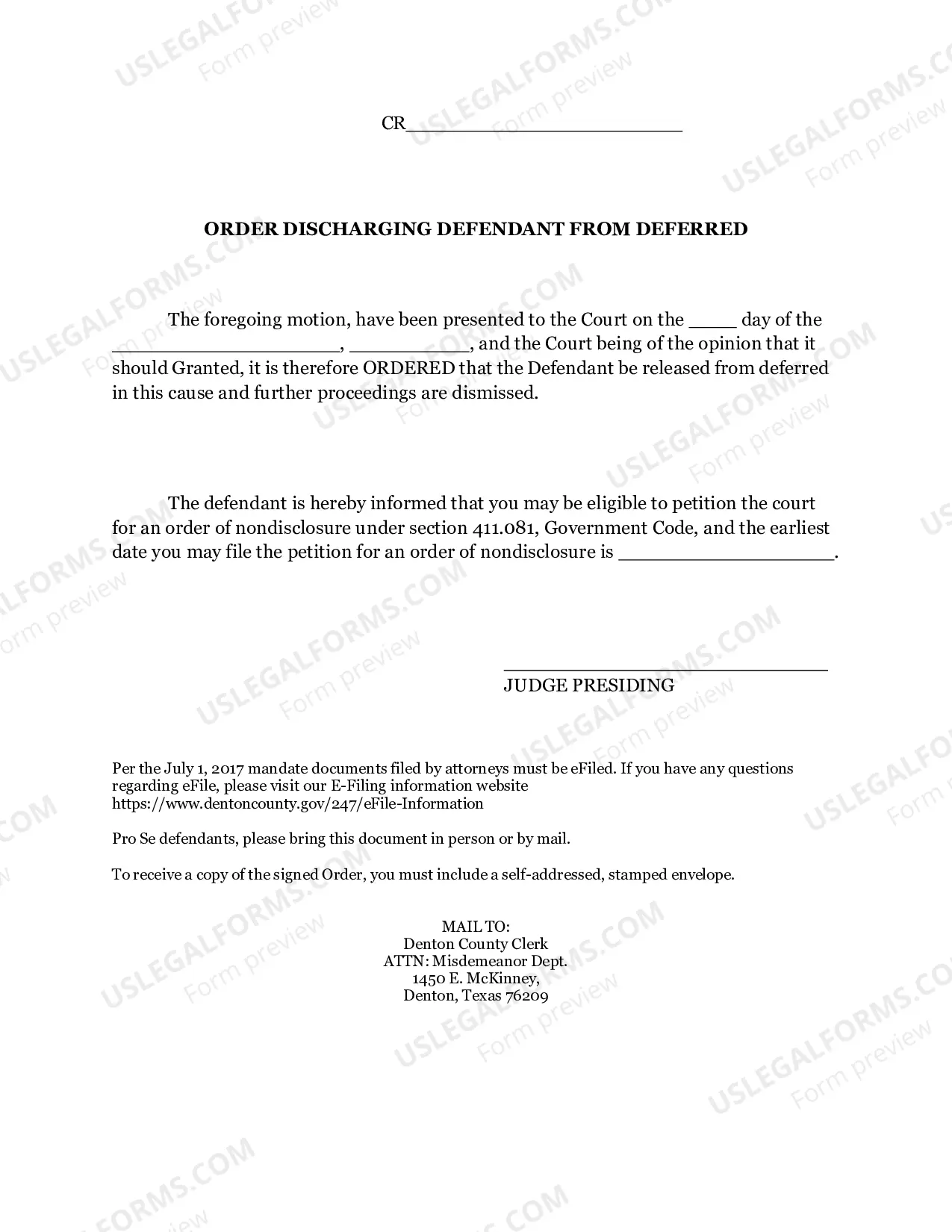 Preview Motion To Discharge Defendant From Deferred