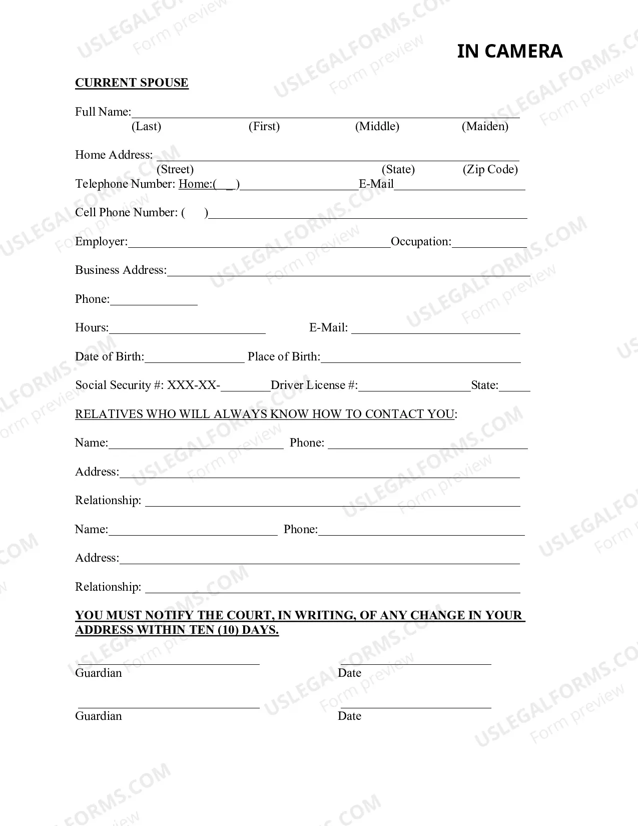 Preview Personal Representative Information (Word)