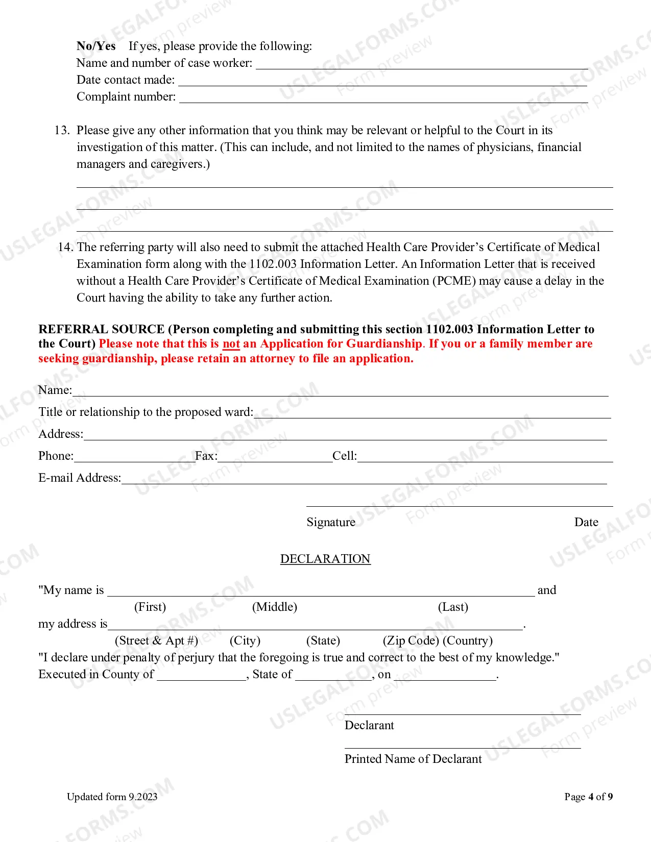 Preview Information Letter (Estates Code 1102.003) (Word)