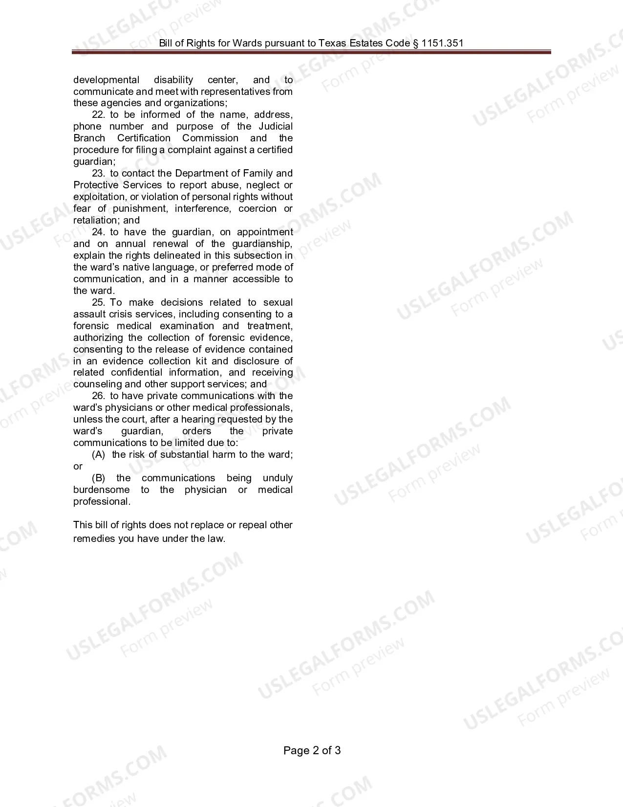 Preview Bill of Rights for Wards