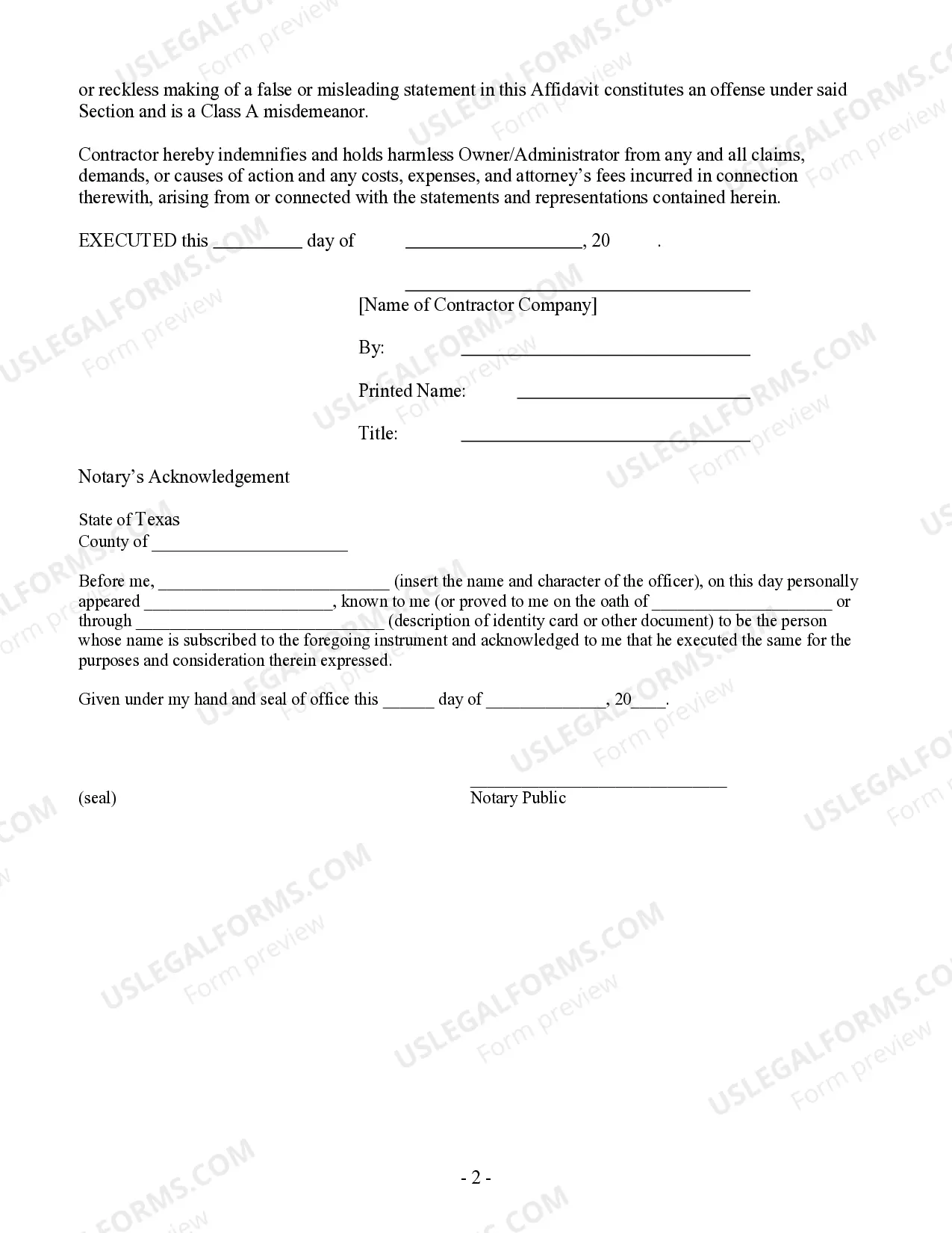 Preview Final Bills Paid Affidavit