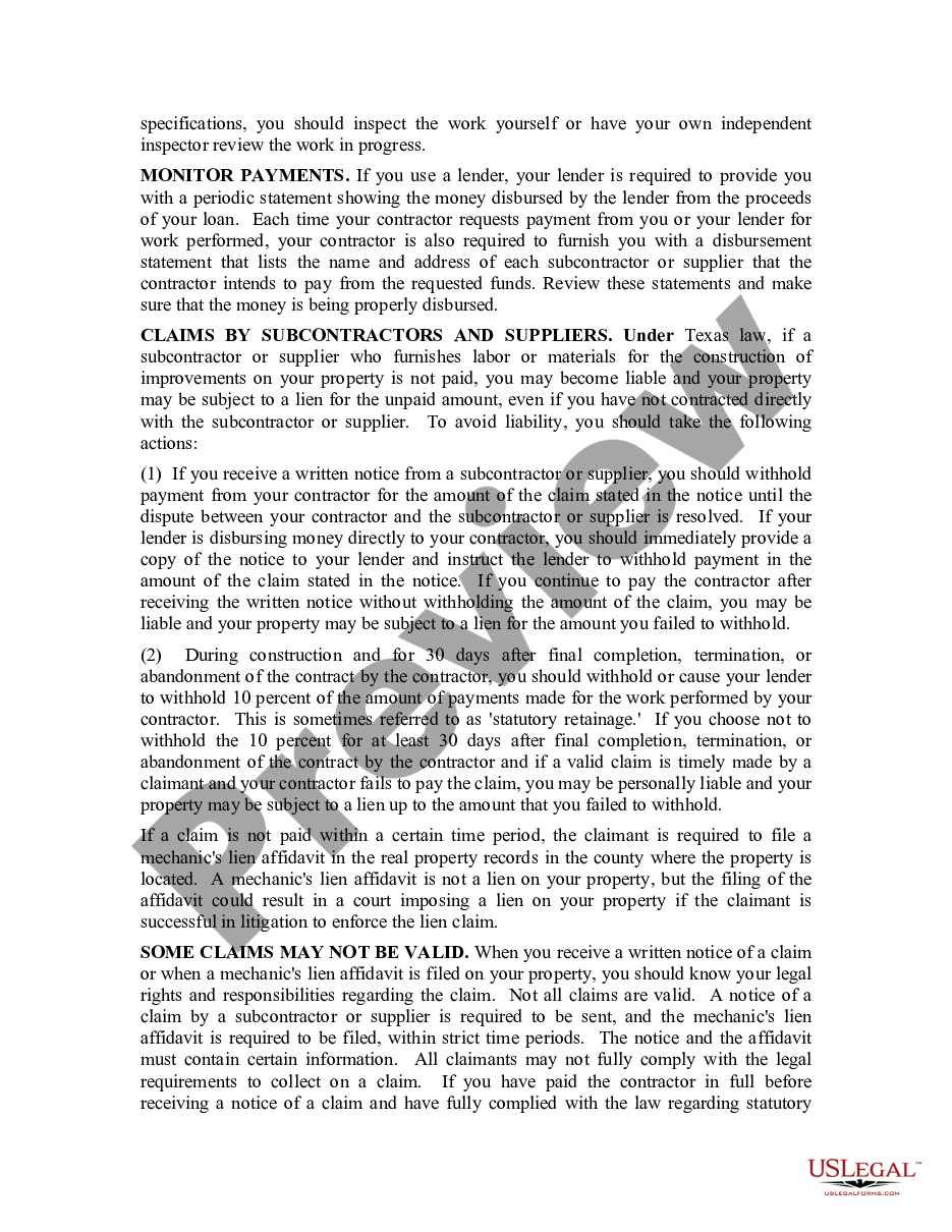 page 1 Disclosure Statement Required for a Residential Construction Contract preview