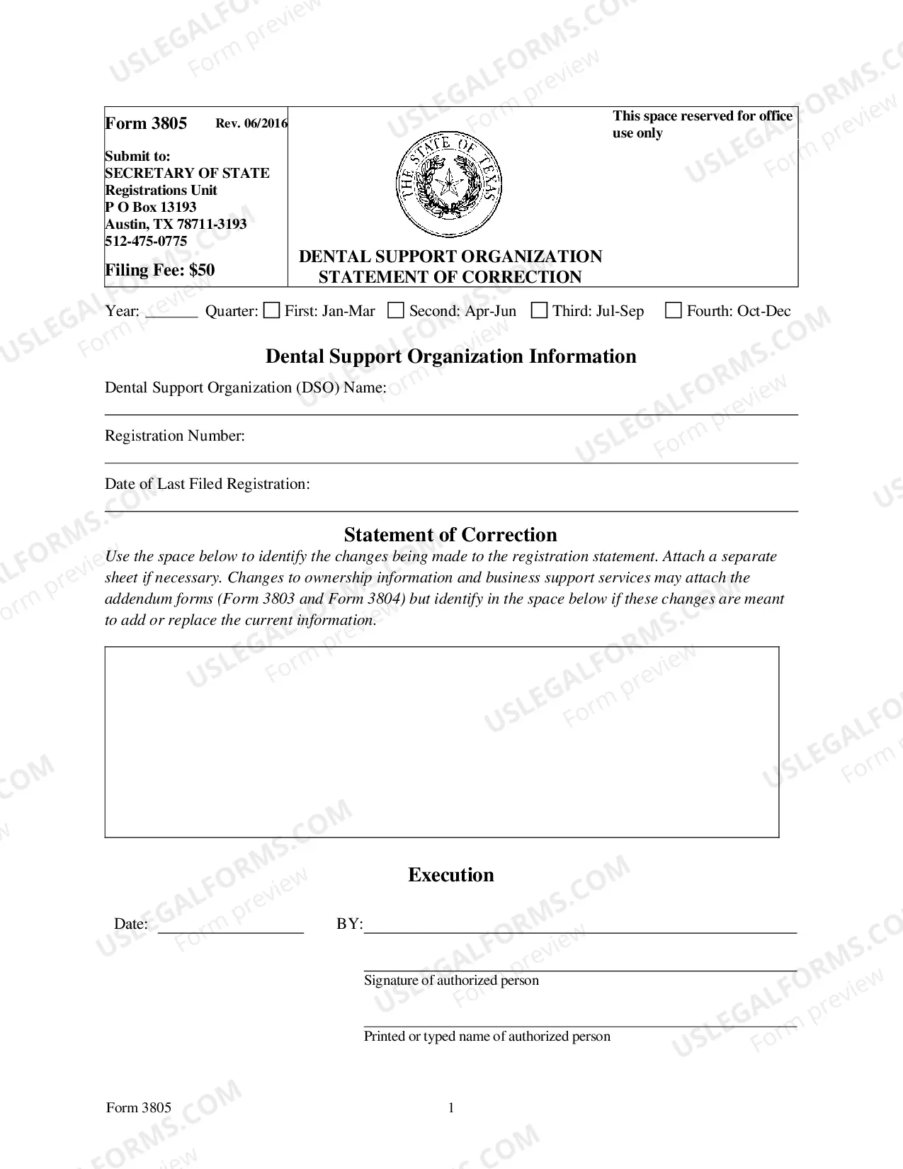 Preview Dental Support Organization Statement of Correction