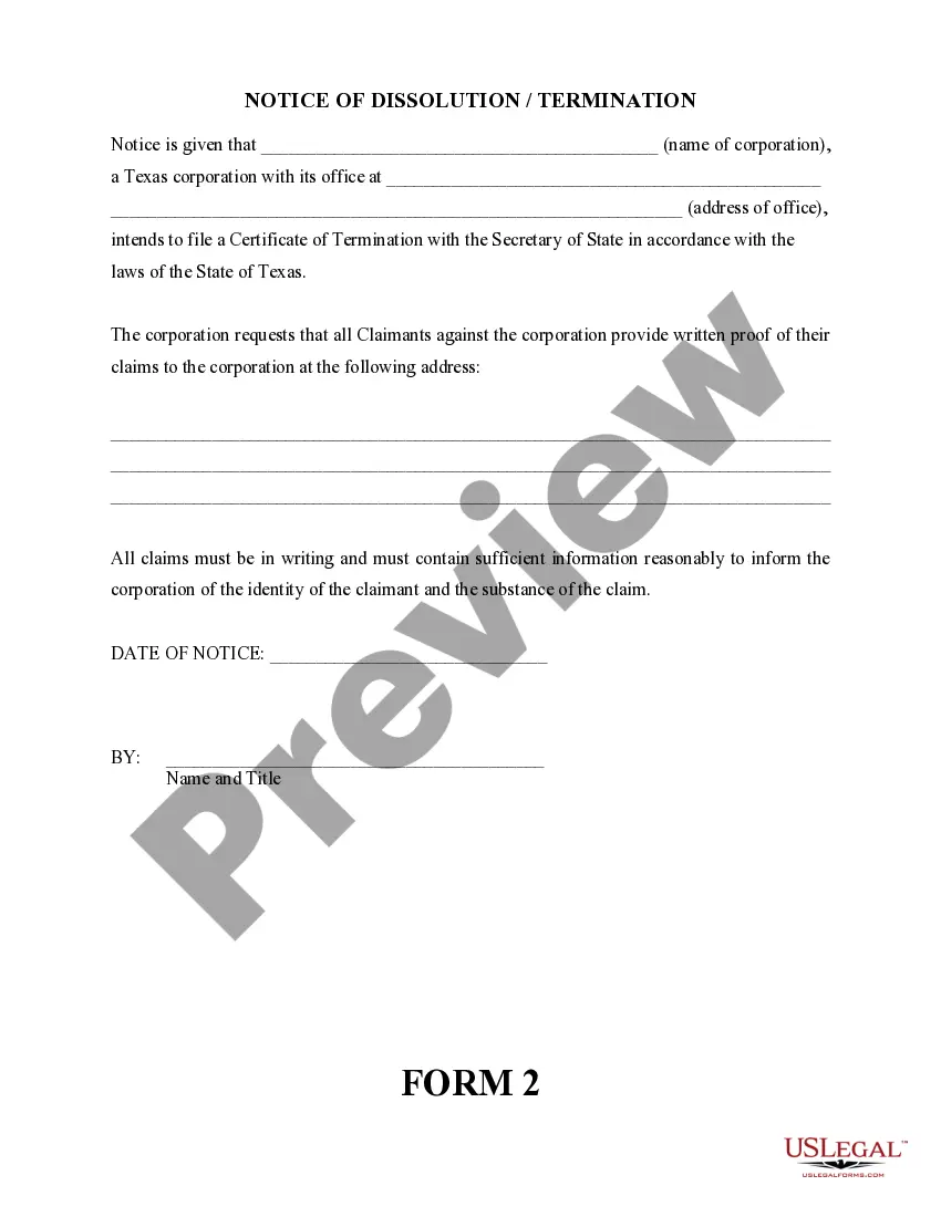 Get Texas Dissolution Package to Dissolve Corporation Preview Texas Dissolution Package to Dissolve Corporation