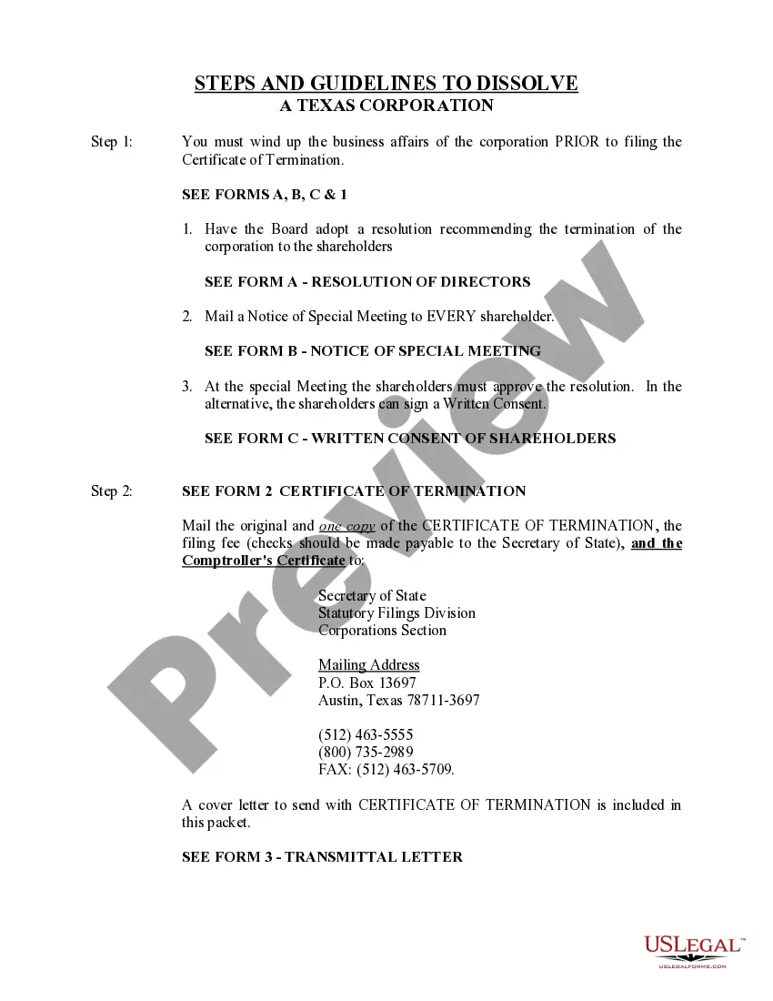 Get Texas Dissolution Package to Dissolve Corporation Preview Texas Dissolution Package to Dissolve Corporation