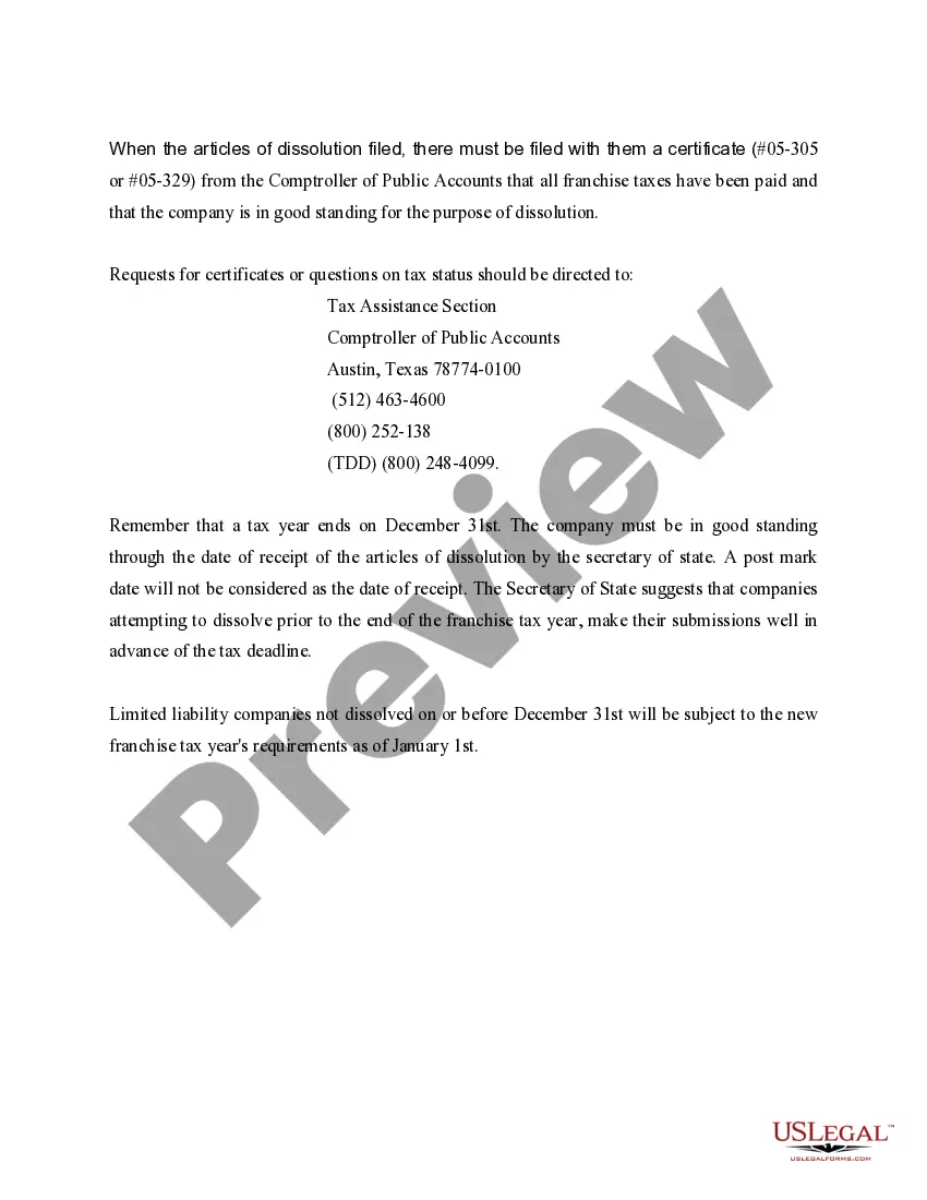 Get Texas Dissolution Package to Dissolve Limited Liability Company LLC Preview Texas Dissolution Package to Dissolve Limited Liability Company LLC