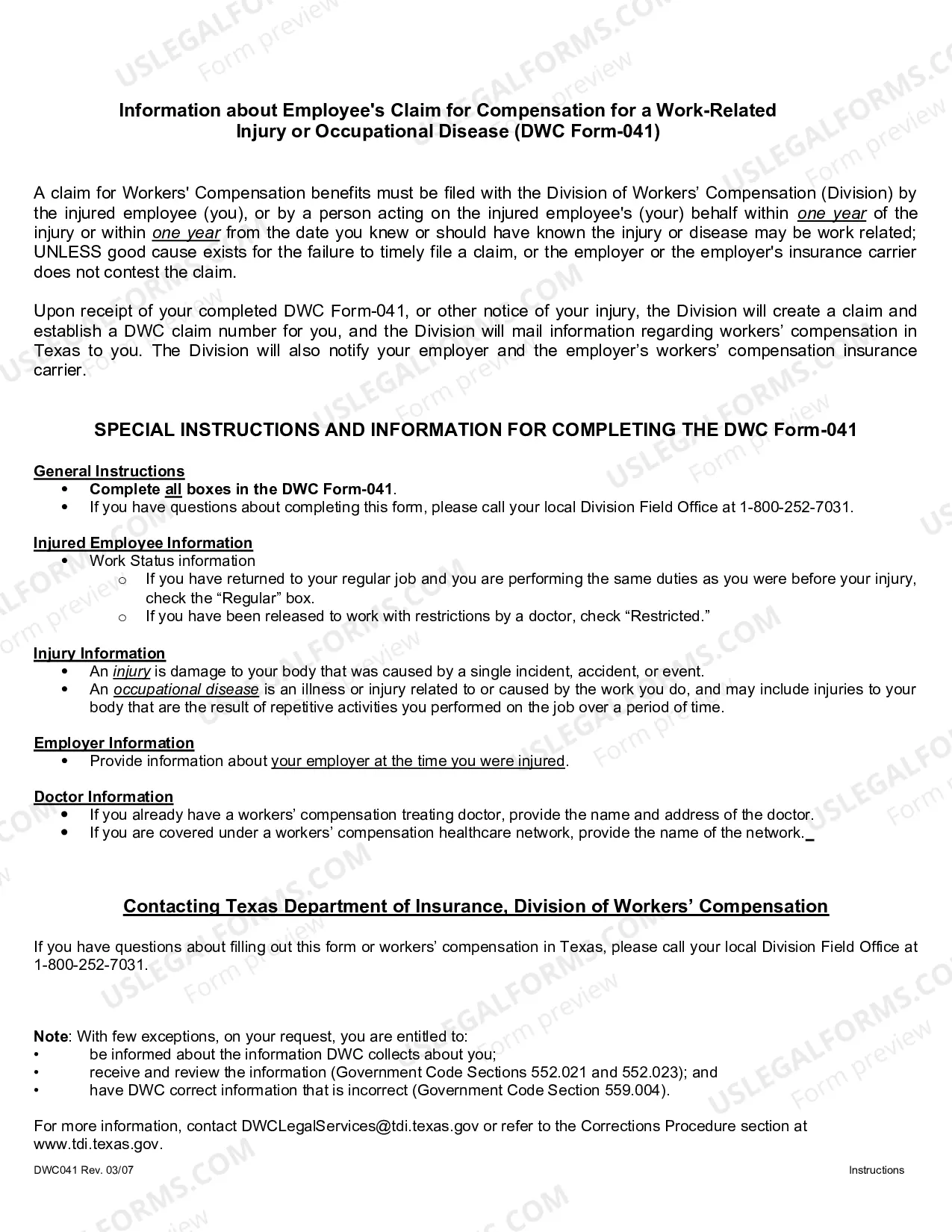 Preview Employee's Claim for Compensation for a Work-Related Injury or Occupational Disease