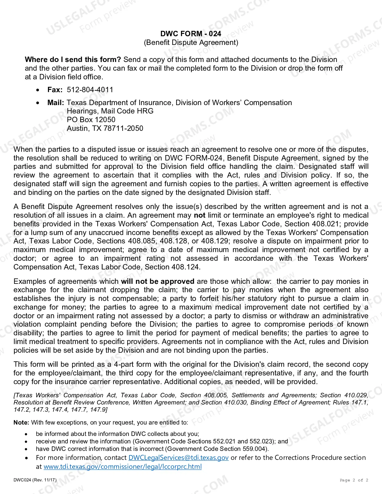 Preview Benefit Dispute Agreement