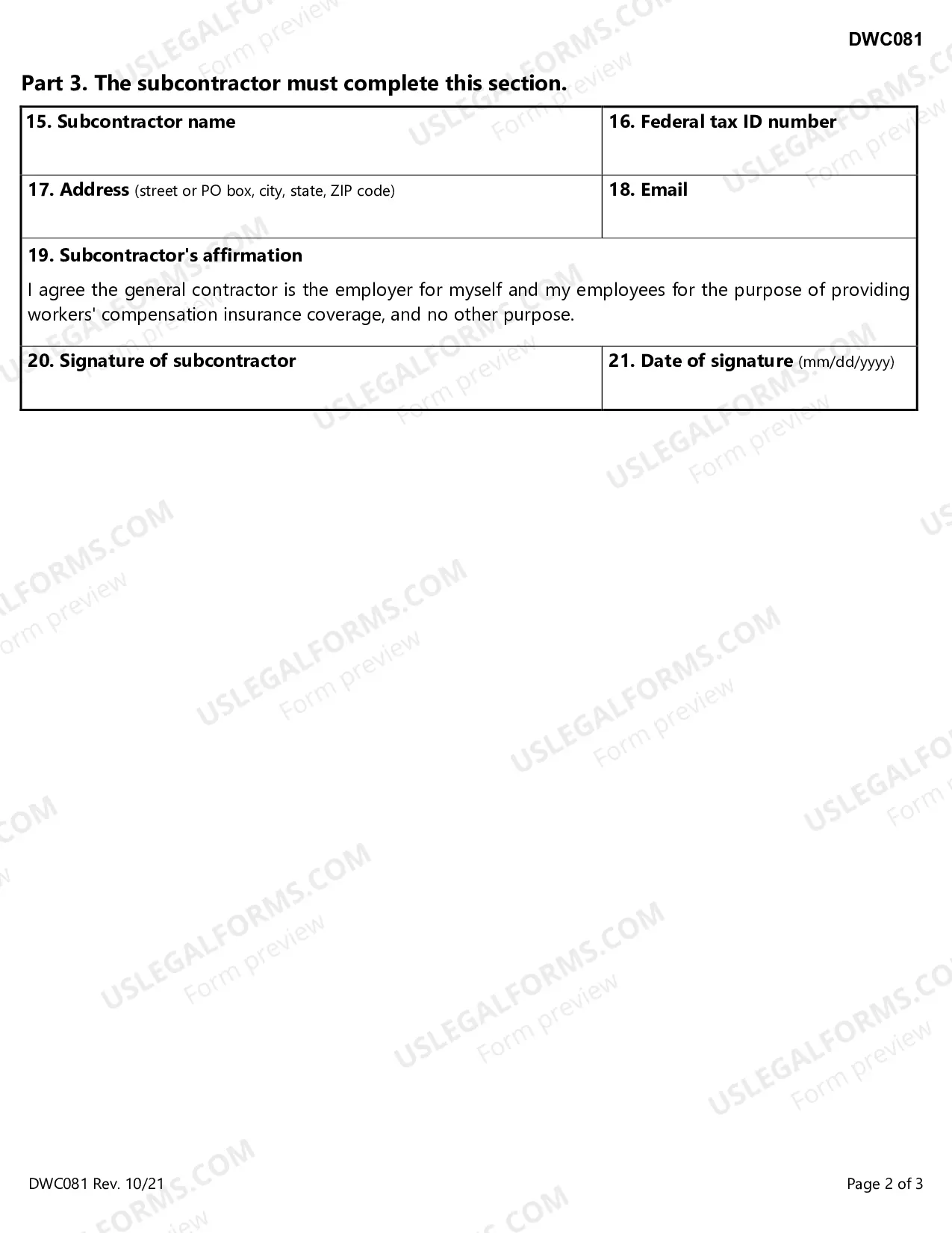 Preview Agreement Between General Contractor And Subcontractor To Provide Workers Compensation Insurance