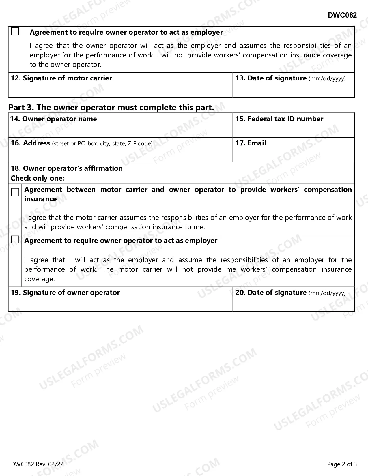 Preview Agreement Between Motor Carrier And Owner Operator To Provide Workers Compensation Insurance Coverage