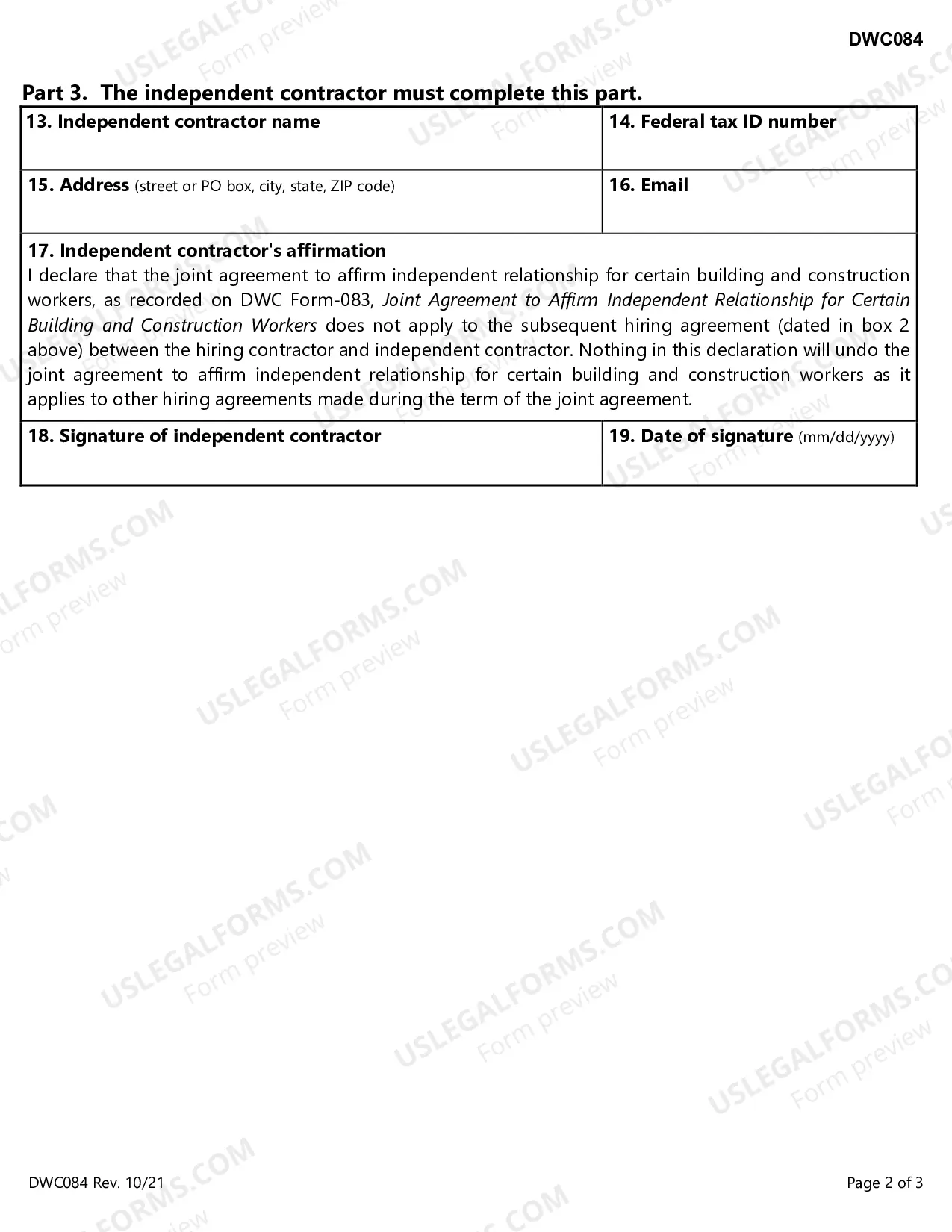 Preview Exception To Application of Joint Agreement To Affirm Independent Relationship For Certain Building And Construction Workers