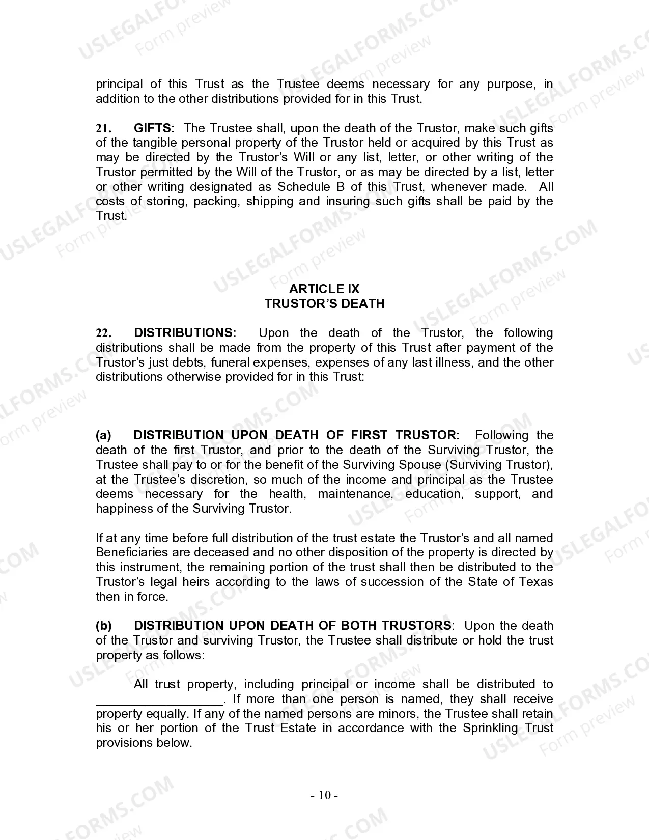 Preview Living Trust for Husband and Wife with No Children