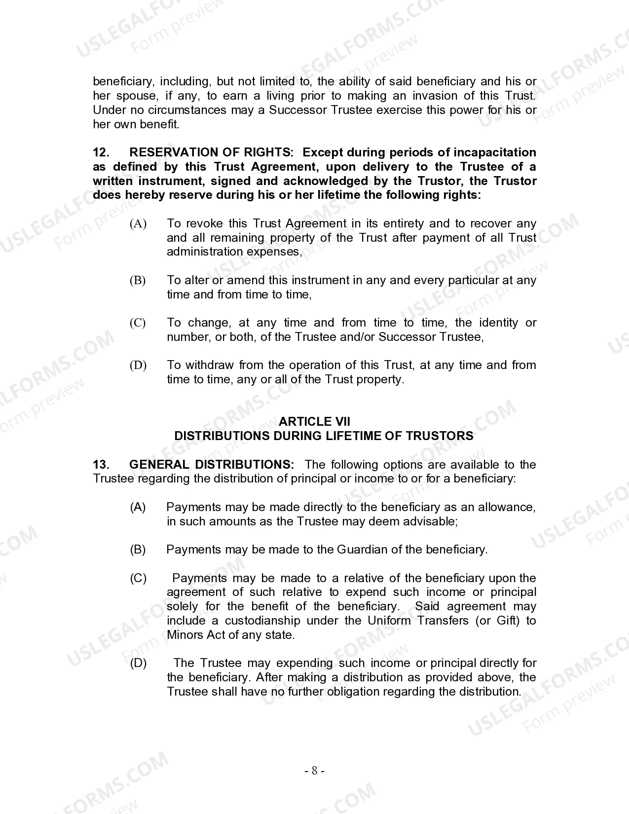 Preview Living Trust for Husband and Wife with No Children