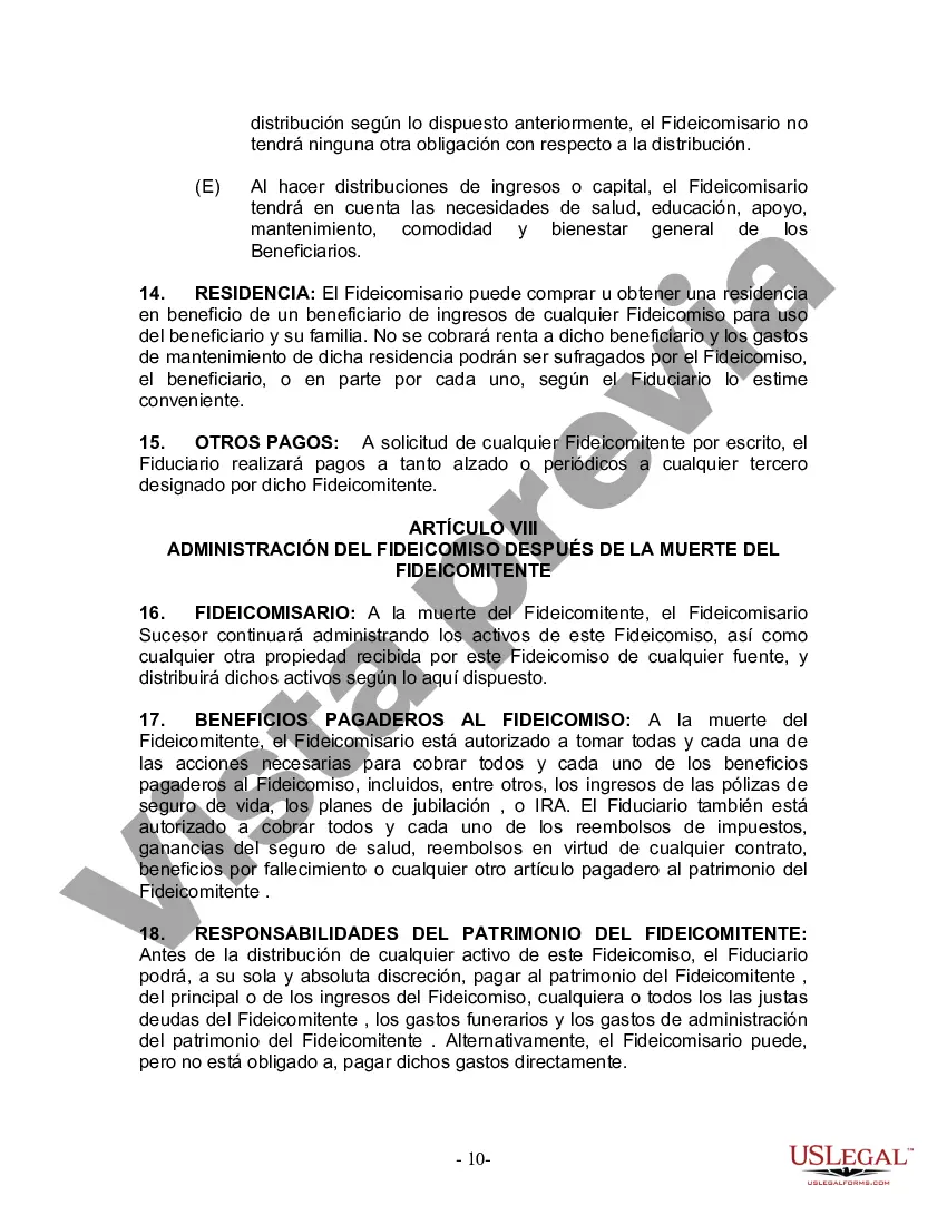 Preview Fideicomiso en Vida para Individuos Solteros, Divorciados o Viudos o Viudos sin Hijos