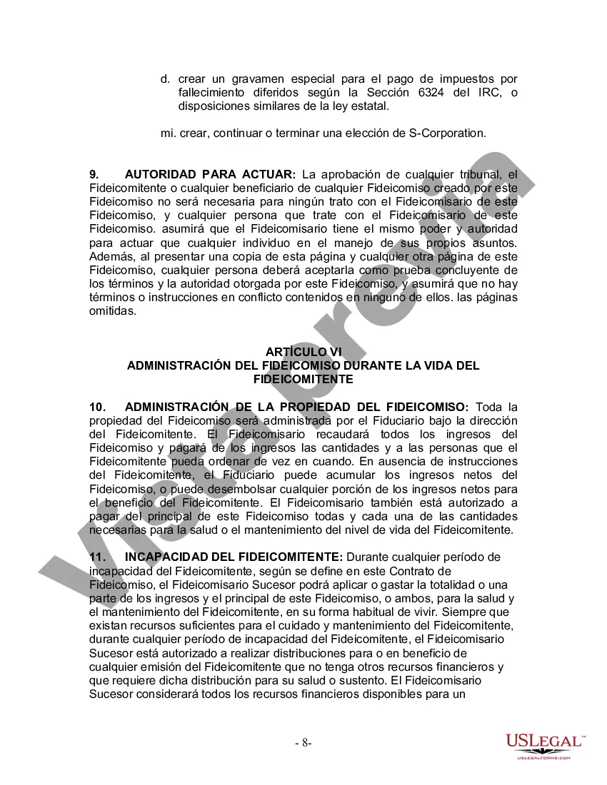 Preview Fideicomiso en Vida para Individuos Solteros, Divorciados o Viudos o Viudos sin Hijos