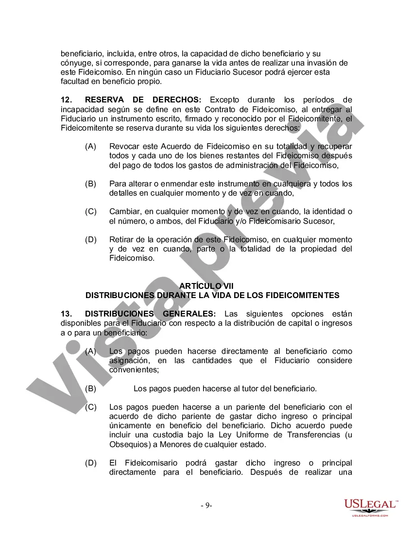 Preview Fideicomiso en Vida para Individuos Solteros, Divorciados o Viudos o Viudos sin Hijos