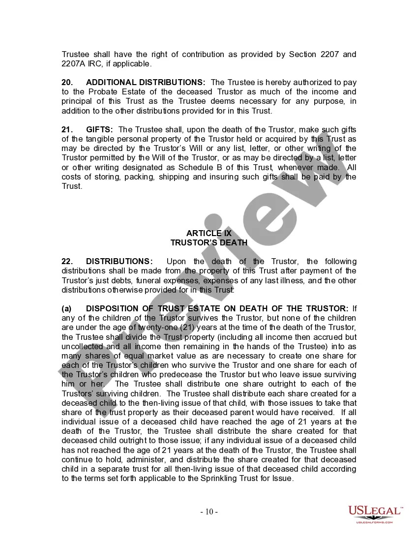 Preview Living Trust for Individual Who is Single, Divorced or Widow or Widower with Children