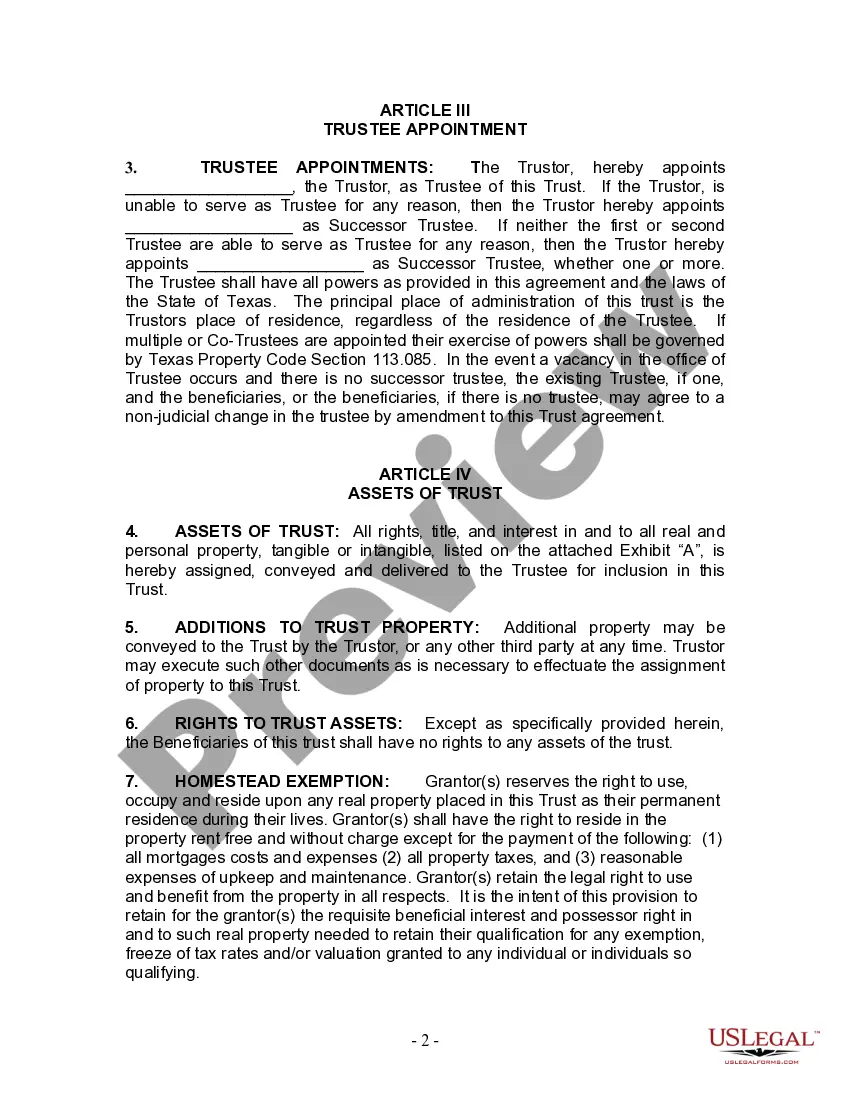 Preview Living Trust for Individual Who is Single, Divorced or Widow or Widower with Children