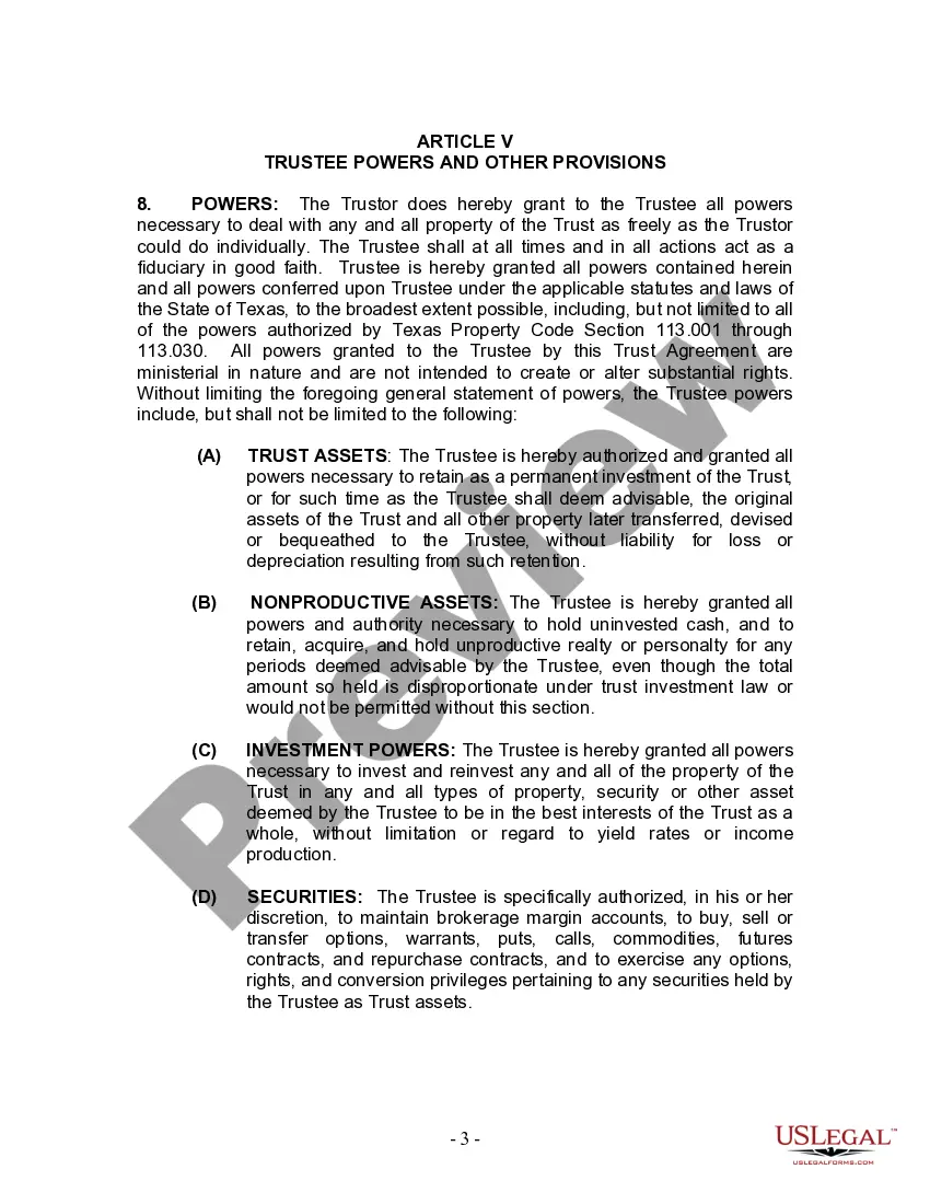 Preview Living Trust for Individual Who is Single, Divorced or Widow or Widower with Children