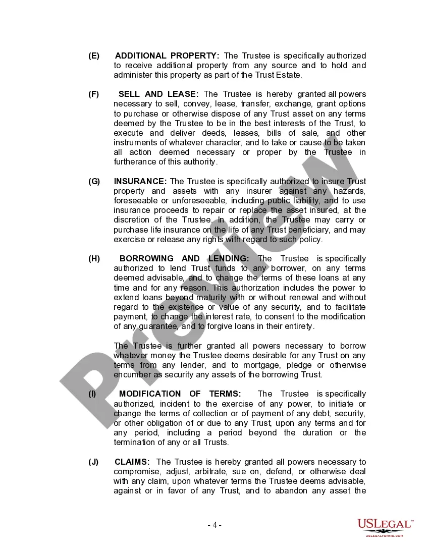 Preview Living Trust for Individual Who is Single, Divorced or Widow or Widower with Children