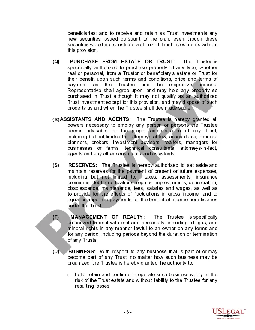 Preview Living Trust for Individual Who is Single, Divorced or Widow or Widower with Children