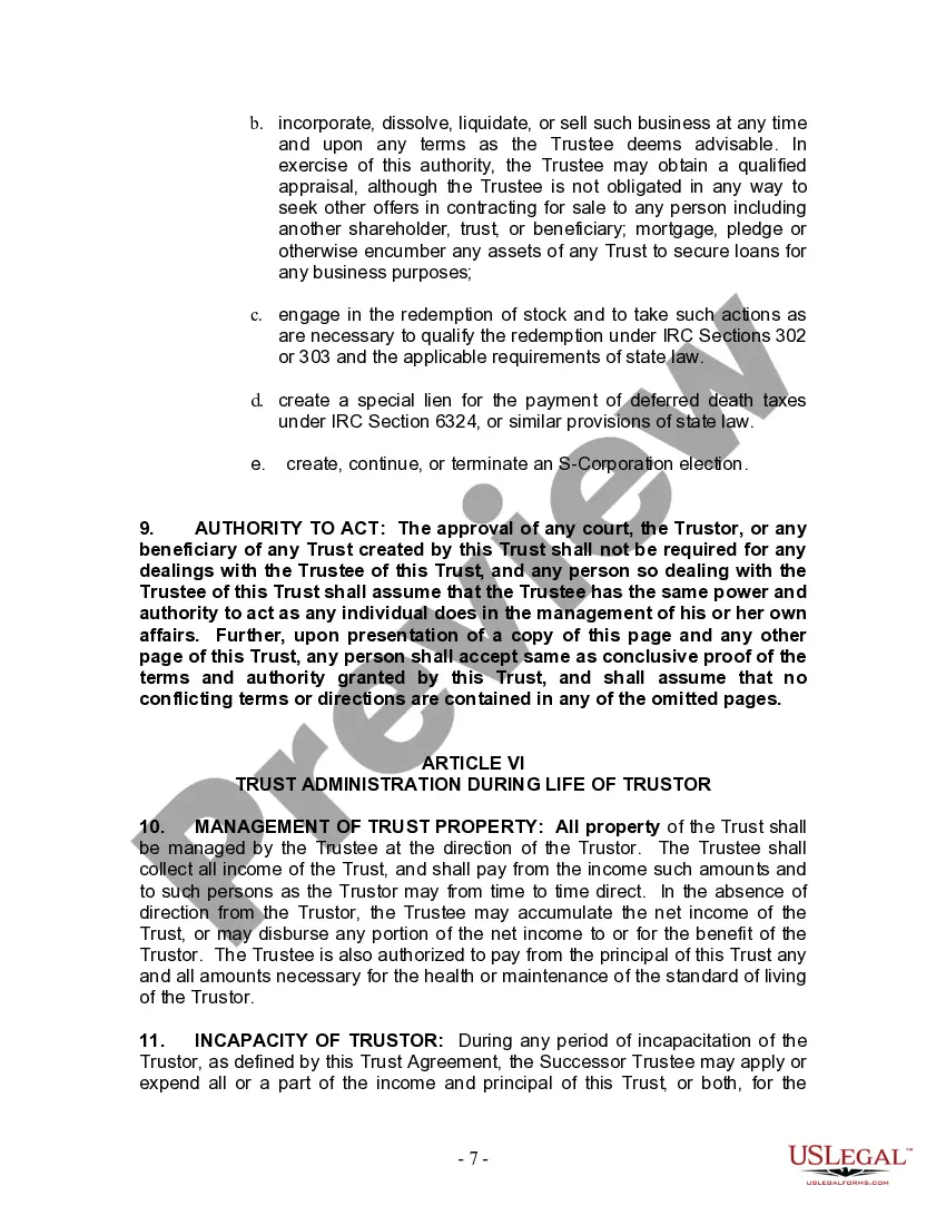 Preview Living Trust for Individual Who is Single, Divorced or Widow or Widower with Children