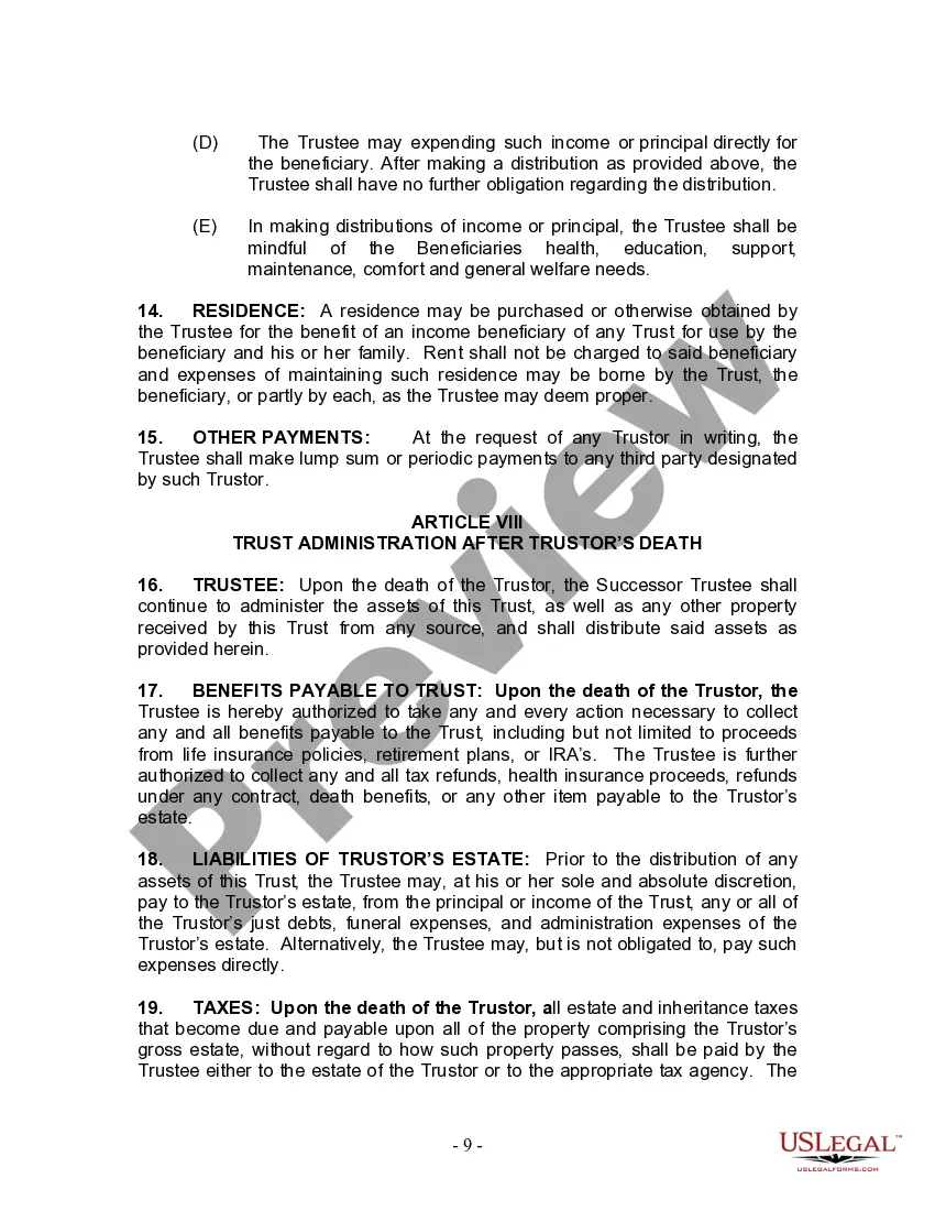 Preview Living Trust for Individual Who is Single, Divorced or Widow or Widower with Children