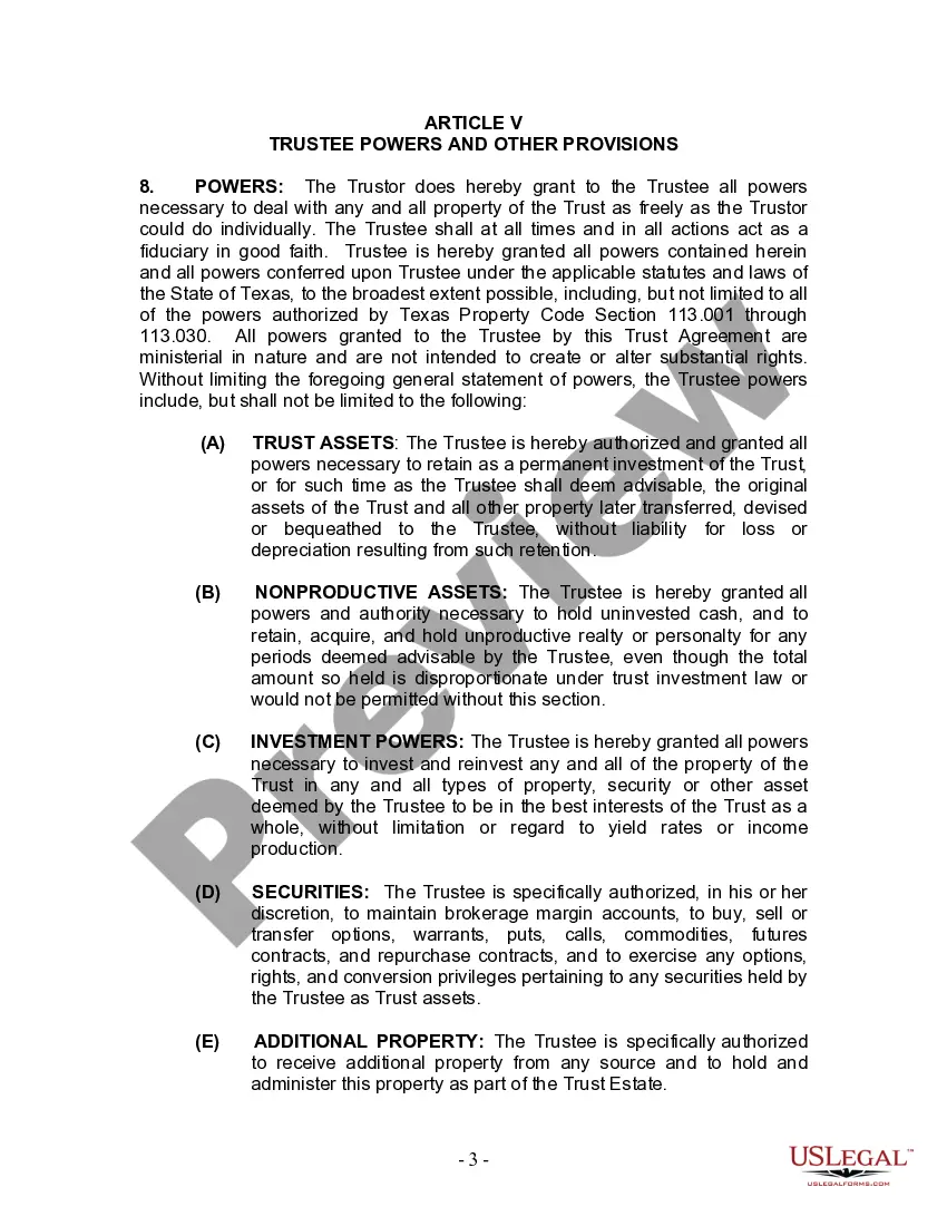 Preview Living Trust for Husband and Wife with Minor and or Adult Children