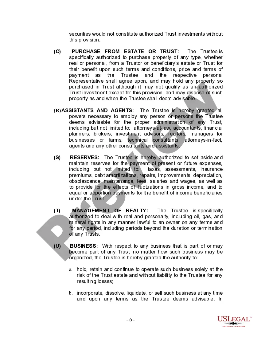 Preview Living Trust for Husband and Wife with Minor and or Adult Children