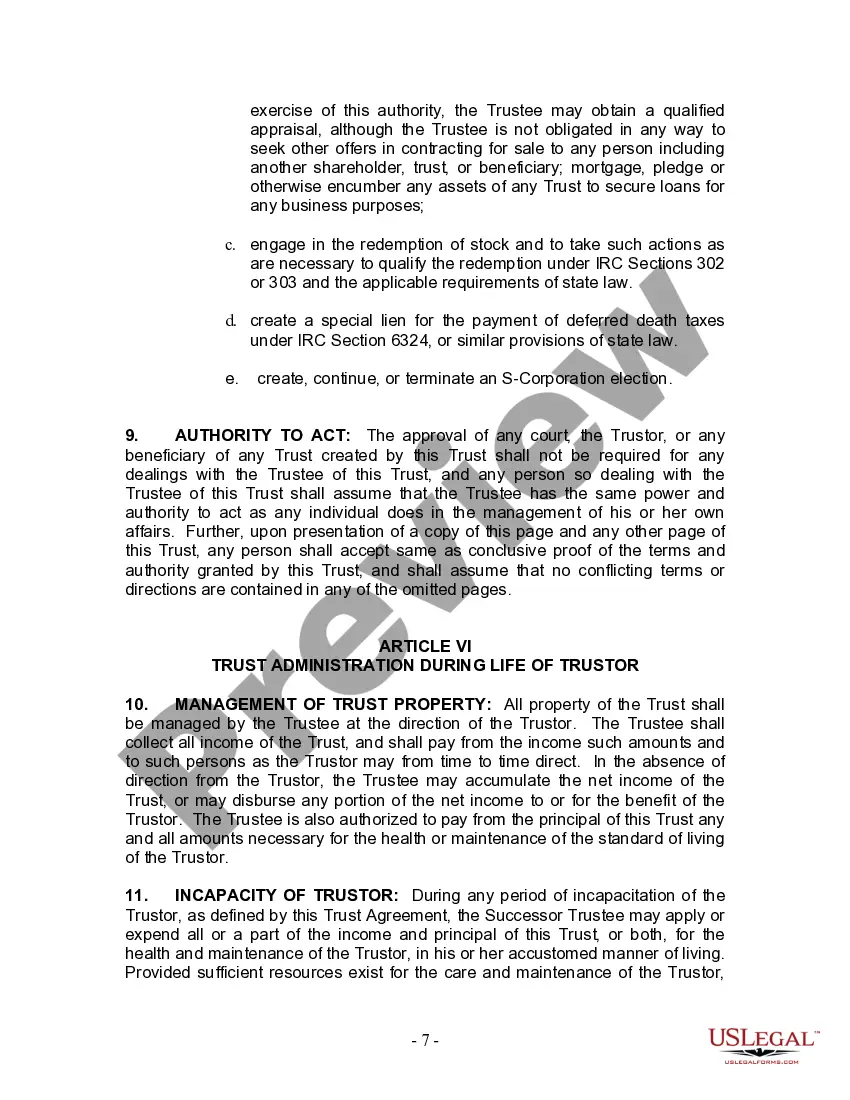 Preview Living Trust for Husband and Wife with Minor and or Adult Children