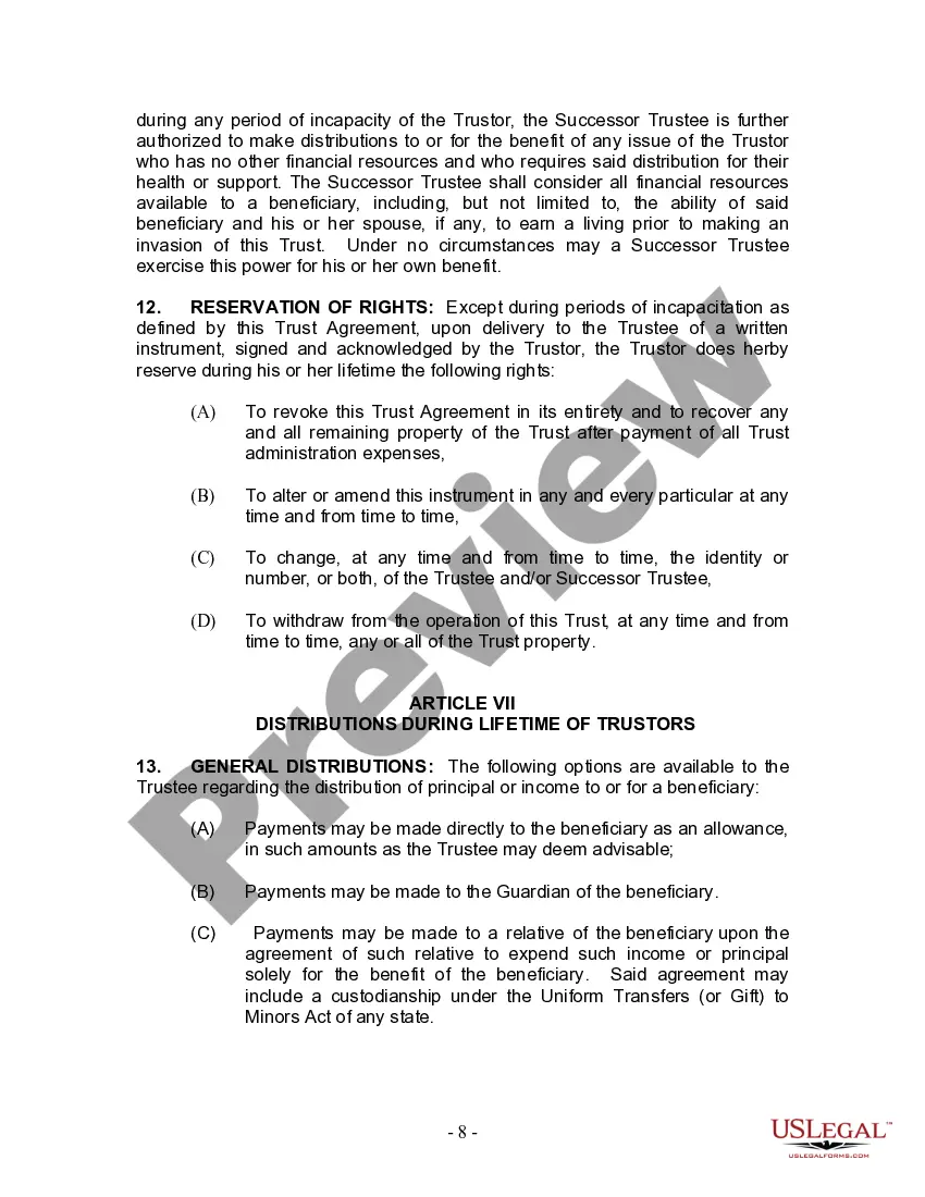 Preview Living Trust for Husband and Wife with Minor and or Adult Children