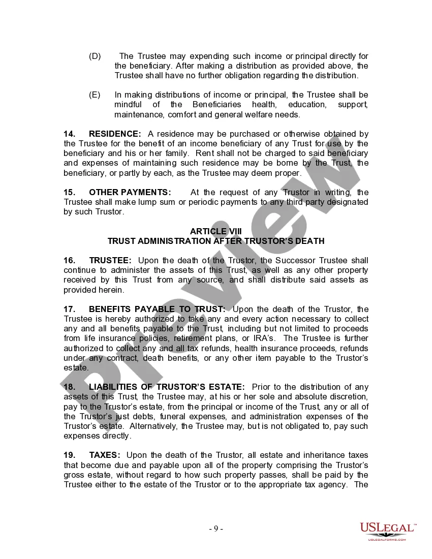 Preview Living Trust for Husband and Wife with Minor and or Adult Children