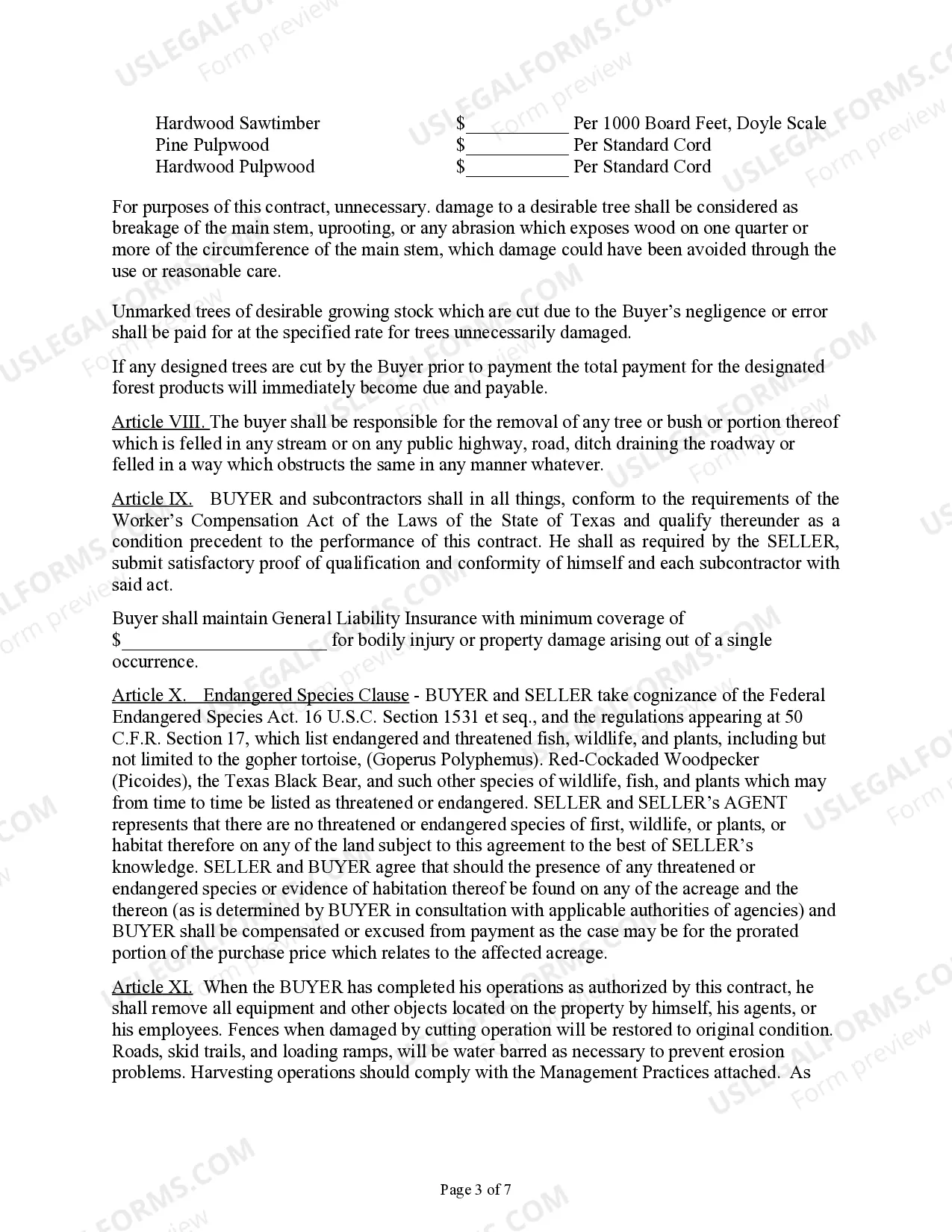 Preview Texas Forest Products Timber Sale Contract