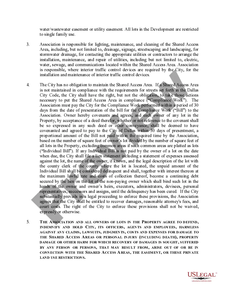 Preview Shared Access Area Easement and Private Land Use Restrictions
