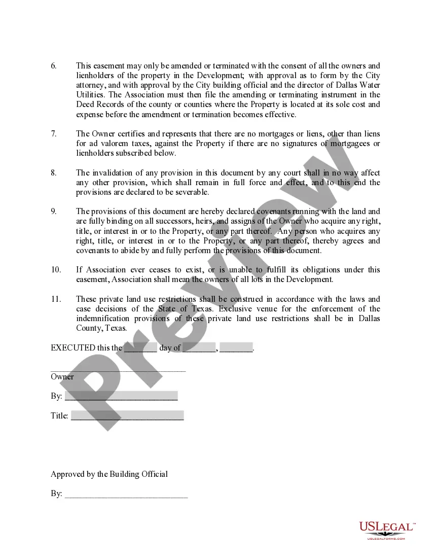Preview Shared Access Area Easement and Private Land Use Restrictions