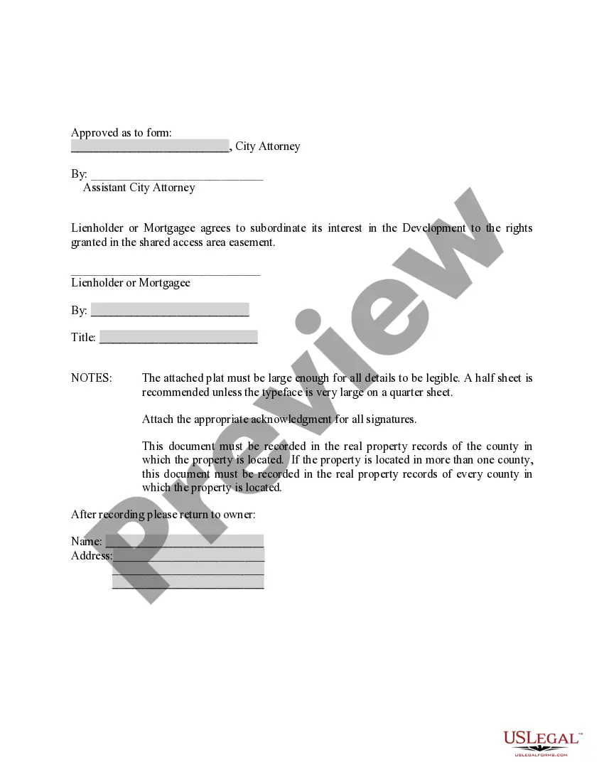 Preview Shared Access Area Easement and Private Land Use Restrictions