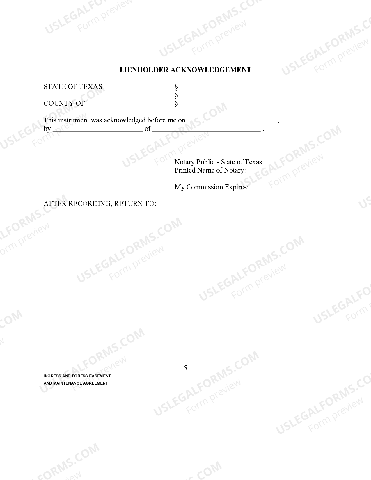 Texas Ingress and Egress Easement and Maintenance Agreement - Ingress ...
