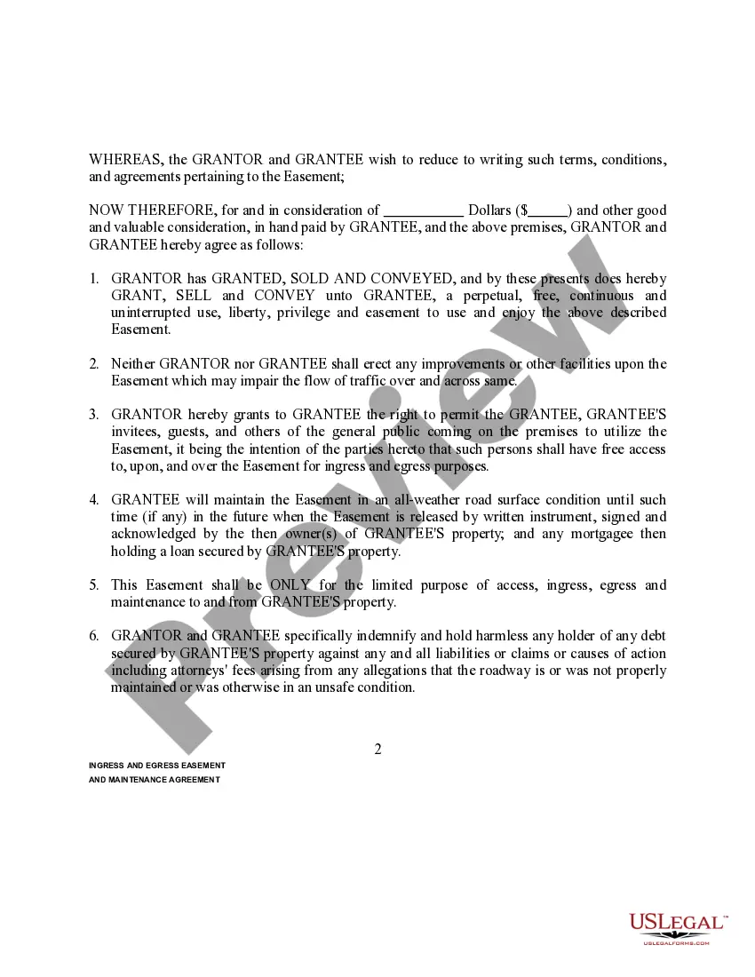 Preview Ingress and Egress Easement and Maintenance Agreement