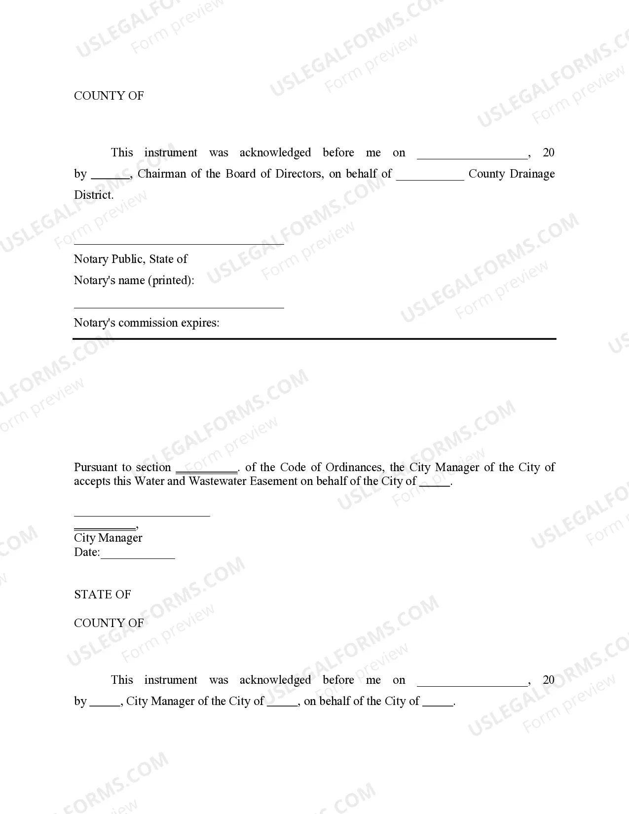 Preview Easement for Water and Wastewater