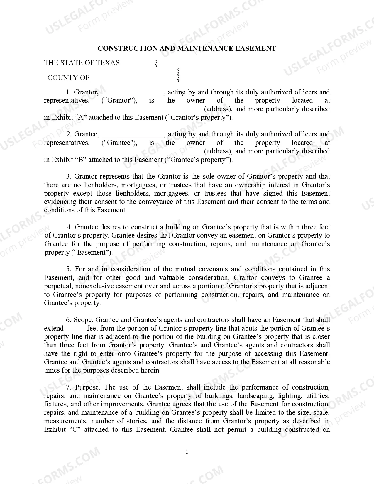 Preview Construction and Maintenance Easement