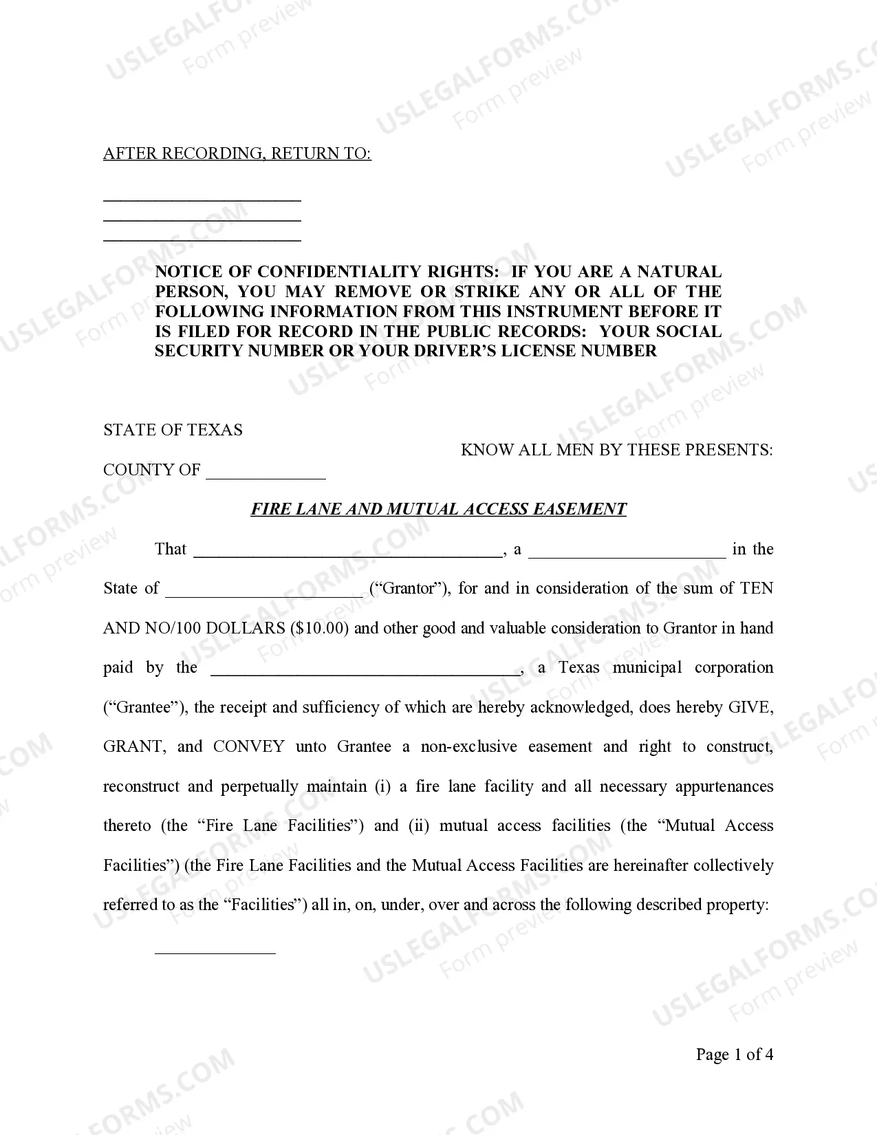 Preview Fire Lane and Mutual Access Easement