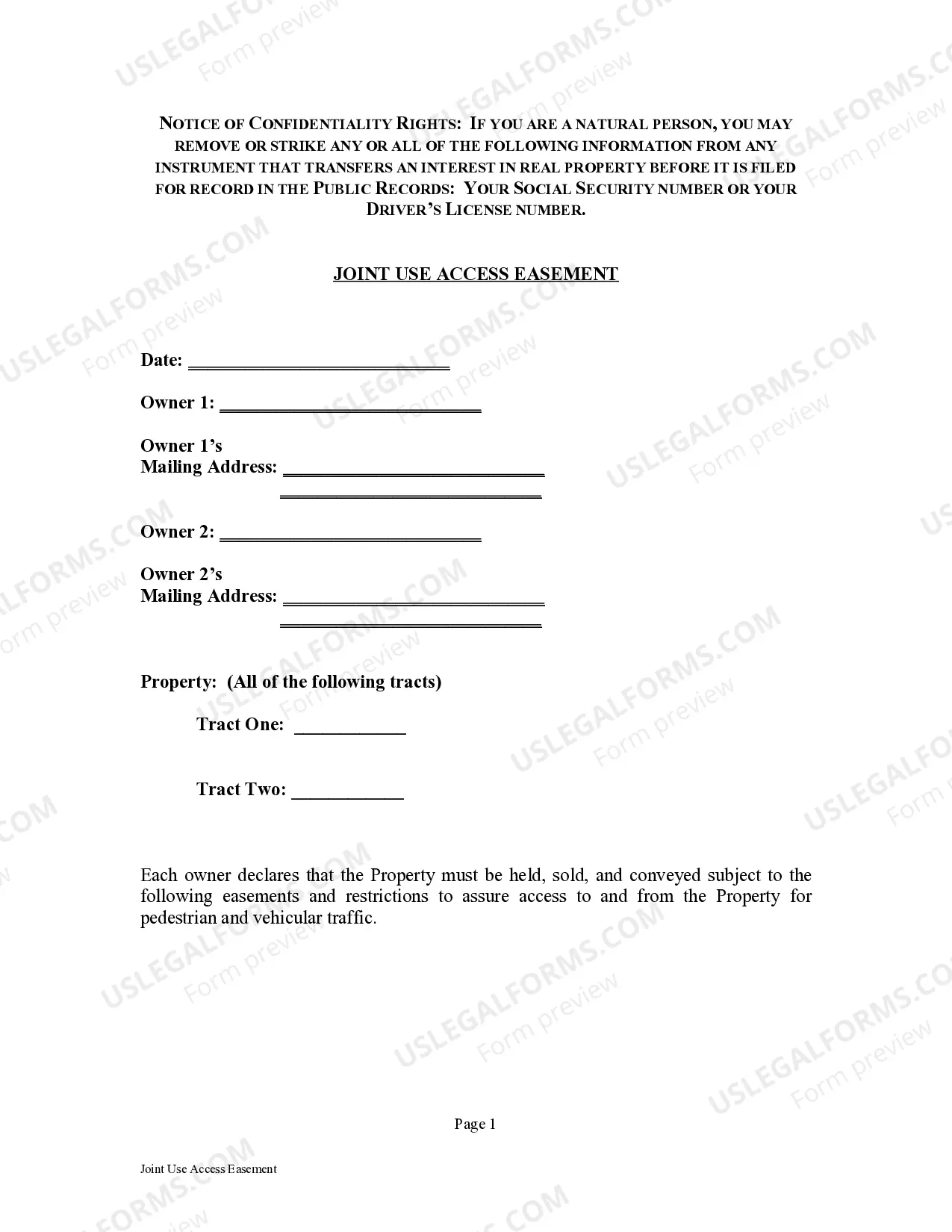 Preview Joint Access Easement