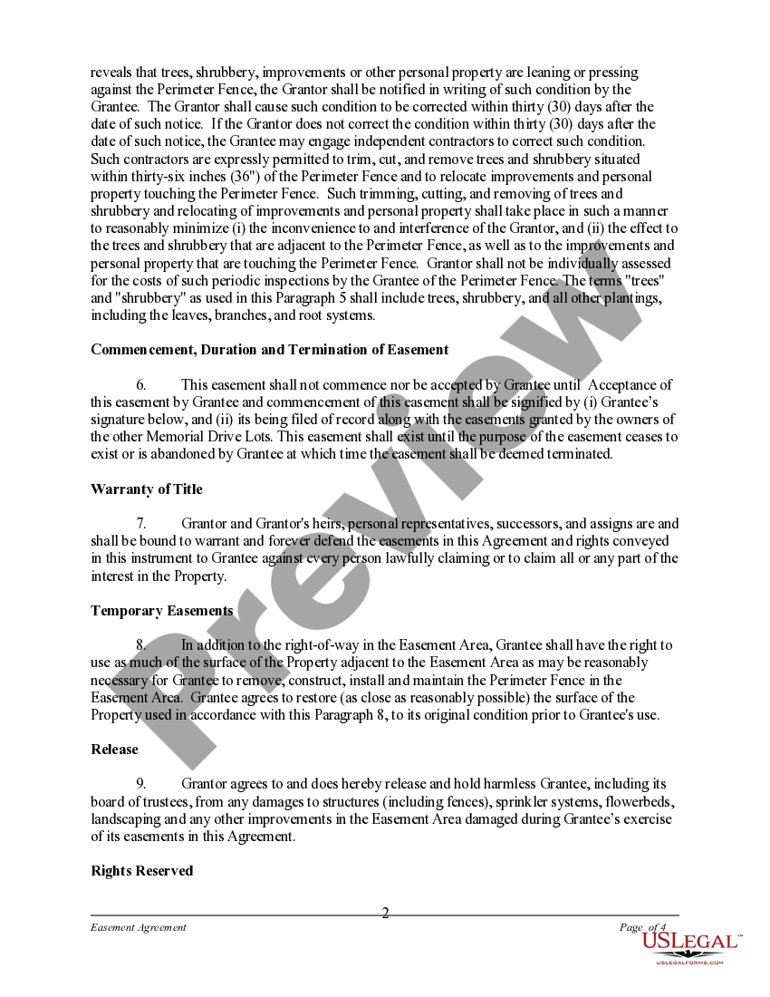 Texas Easement Agreement for Perimeter Fence Texas Easement US