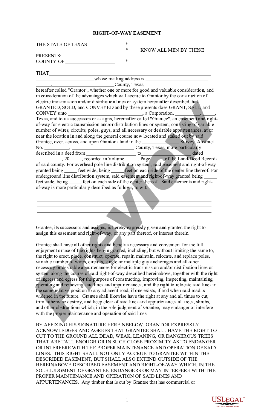 Right of way easement form texas us legal forms