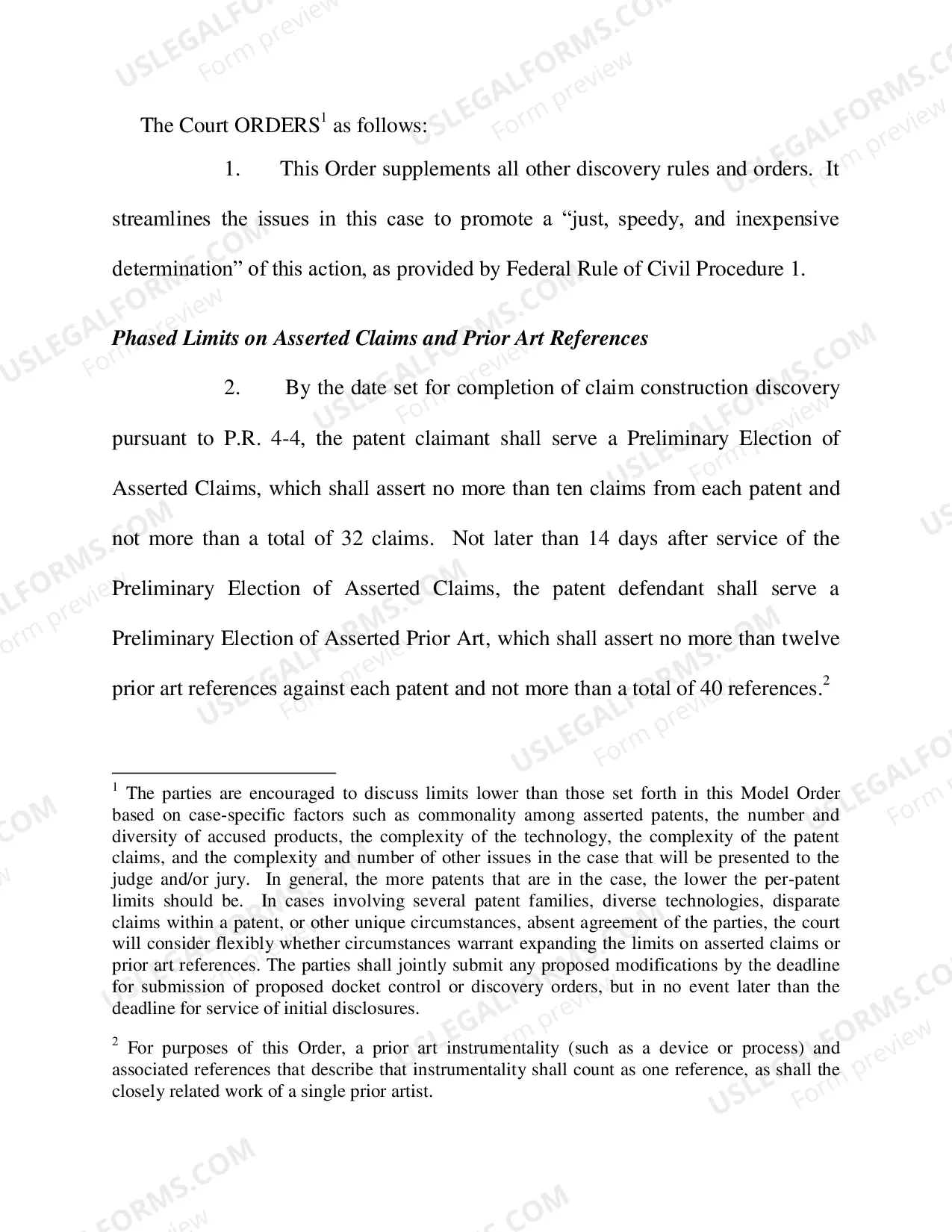 Preview Model Order Focusing Patent Claims and Prior Art to Reduce Costs