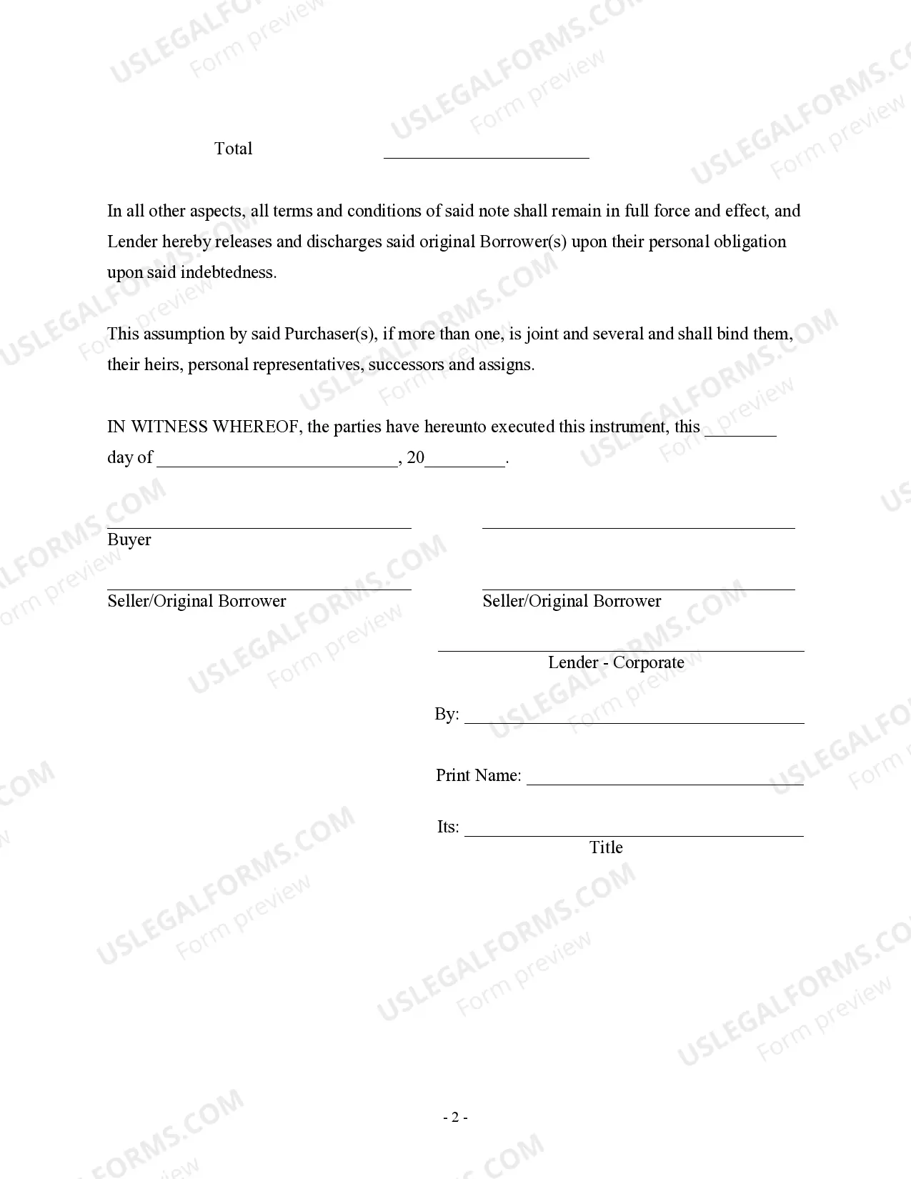 Preview Assumption Agreement of Deed of Trust and Release of Original Mortgagors