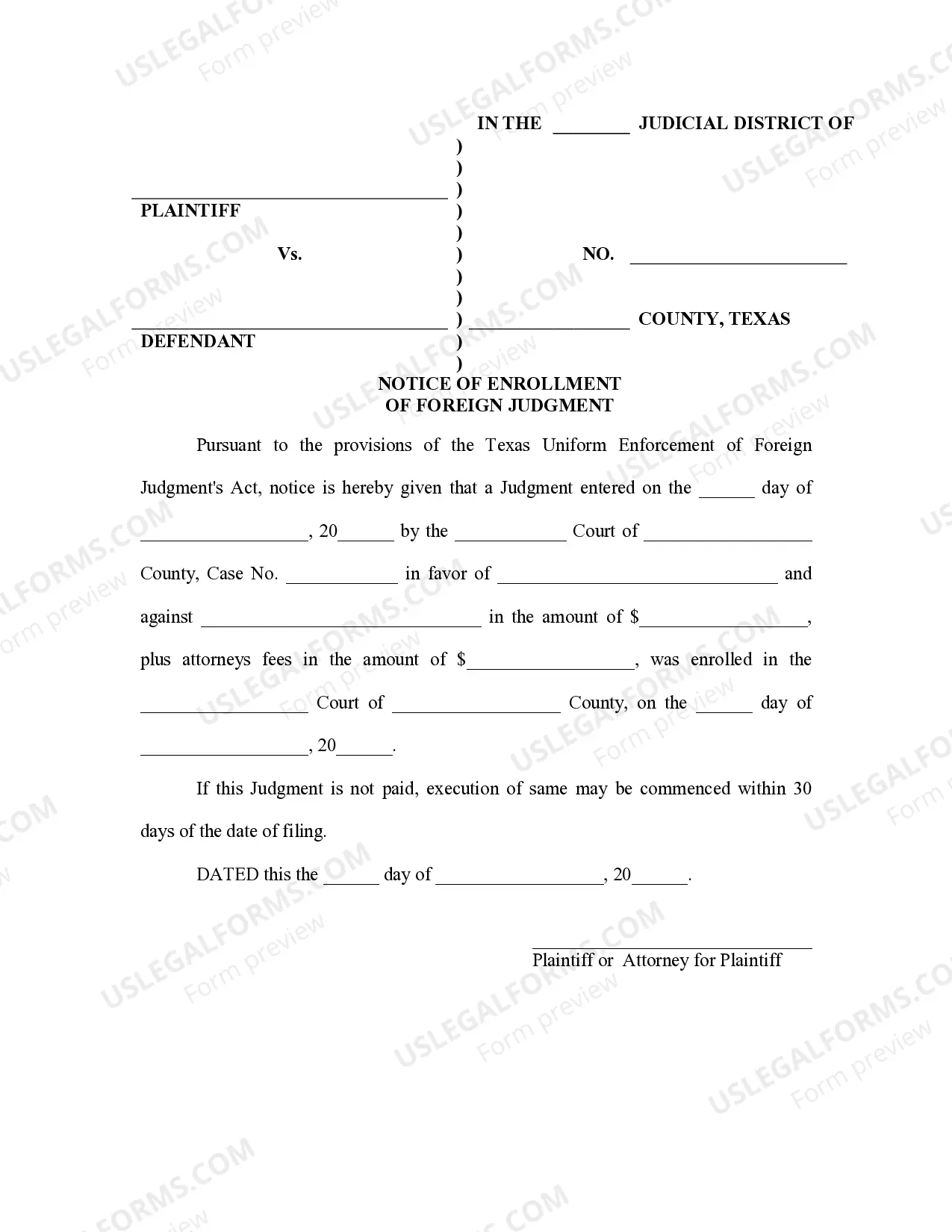 Preview Texas Foreign Judgment Enrollment